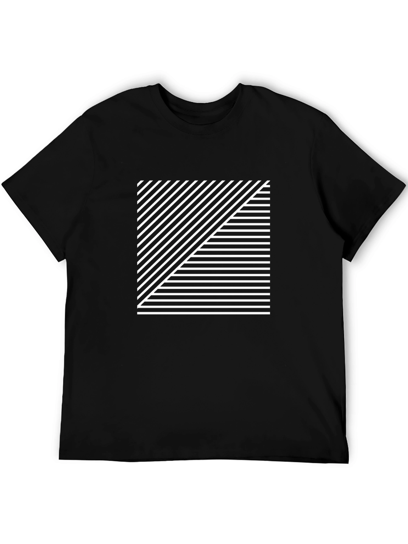 Geometric Stripe Graphic Tee - Modern Black Shirt