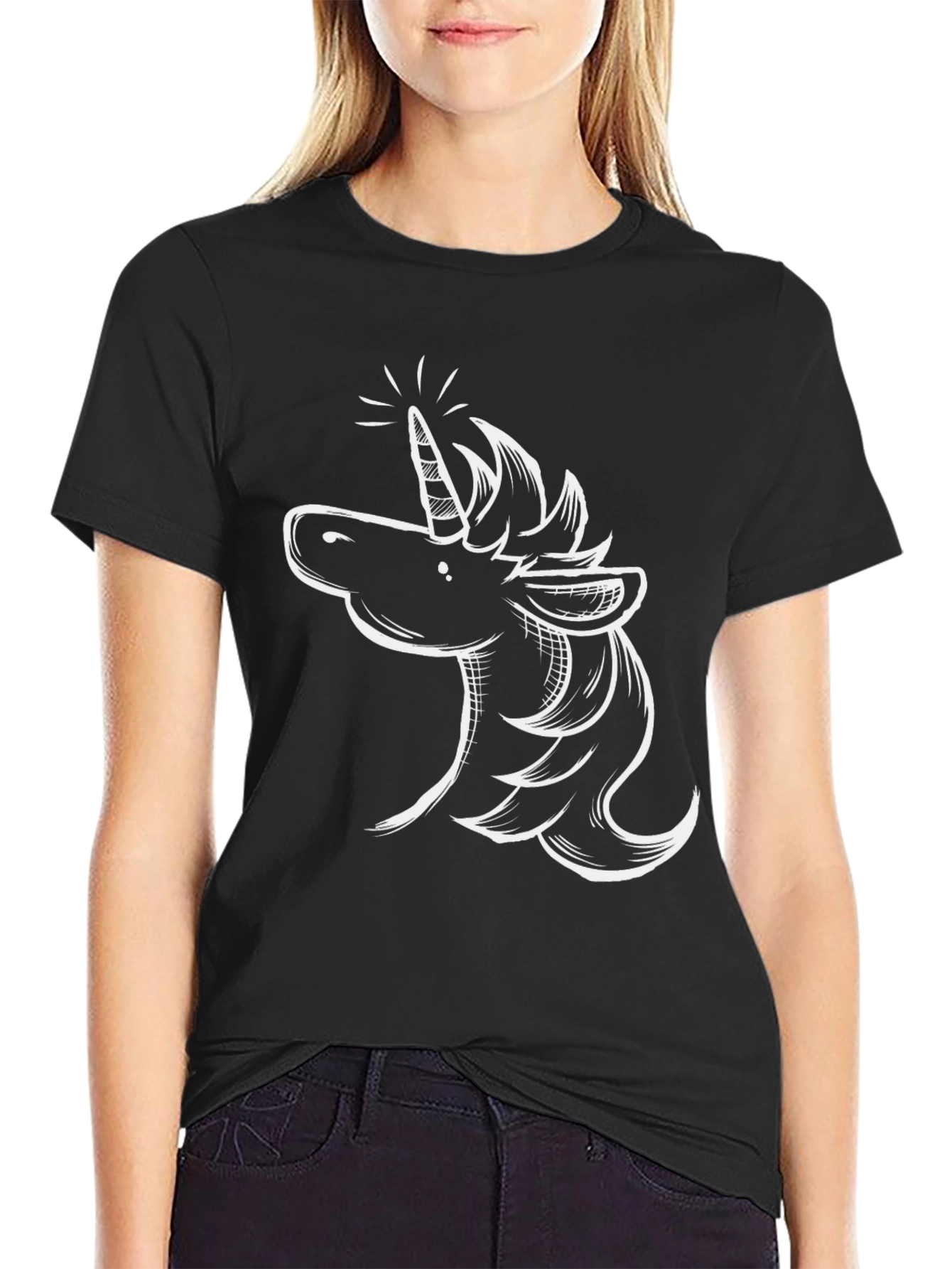 Unicorn Sketch Mens Black T-Shirt
