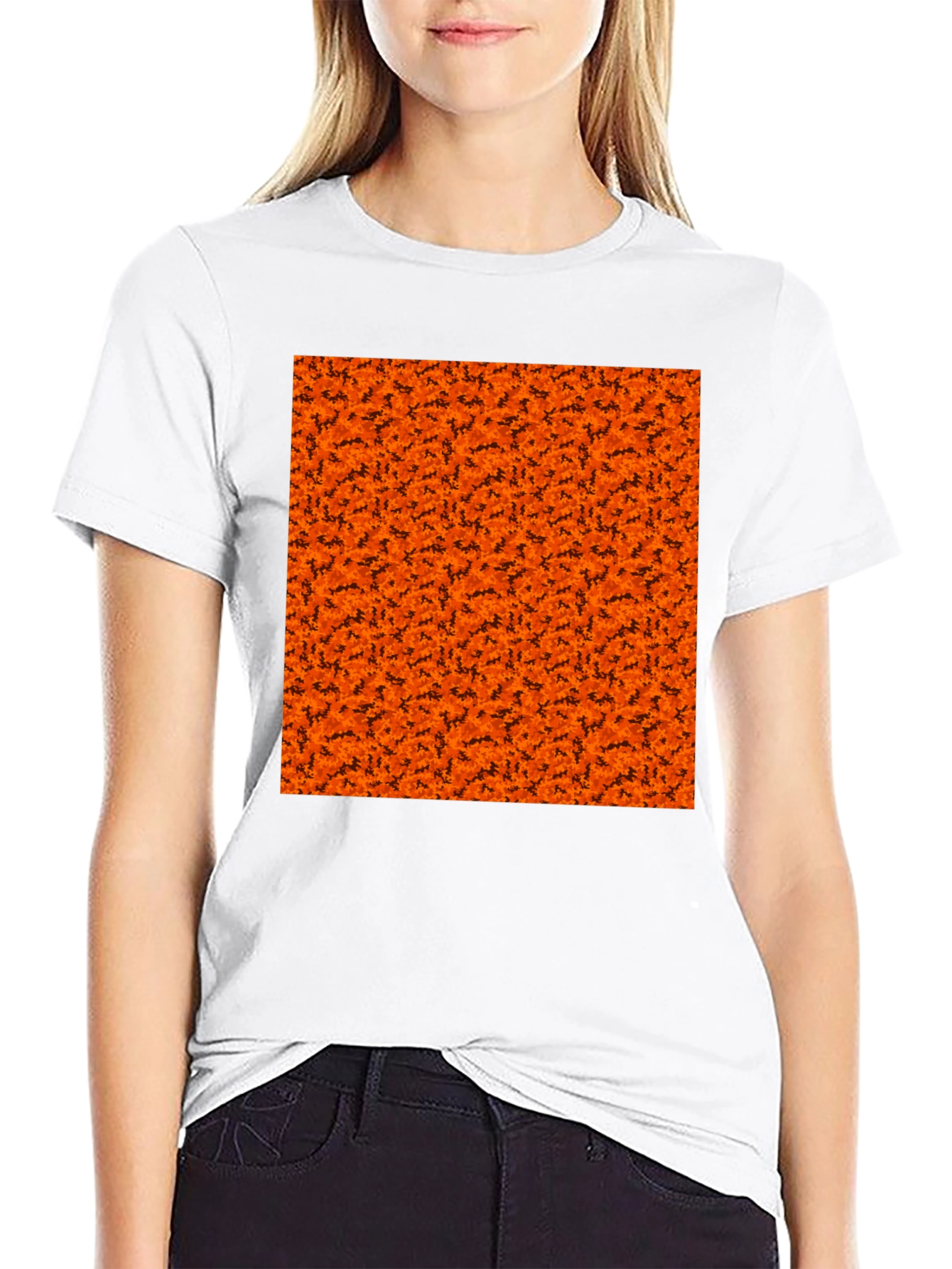 Halloween Orange Bats Pattern Black T-Shirt