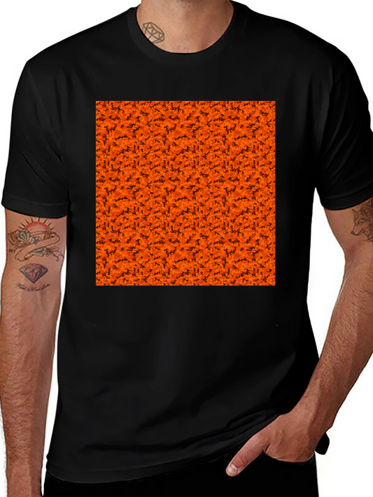 Halloween Orange Bats Pattern Black T-Shirt