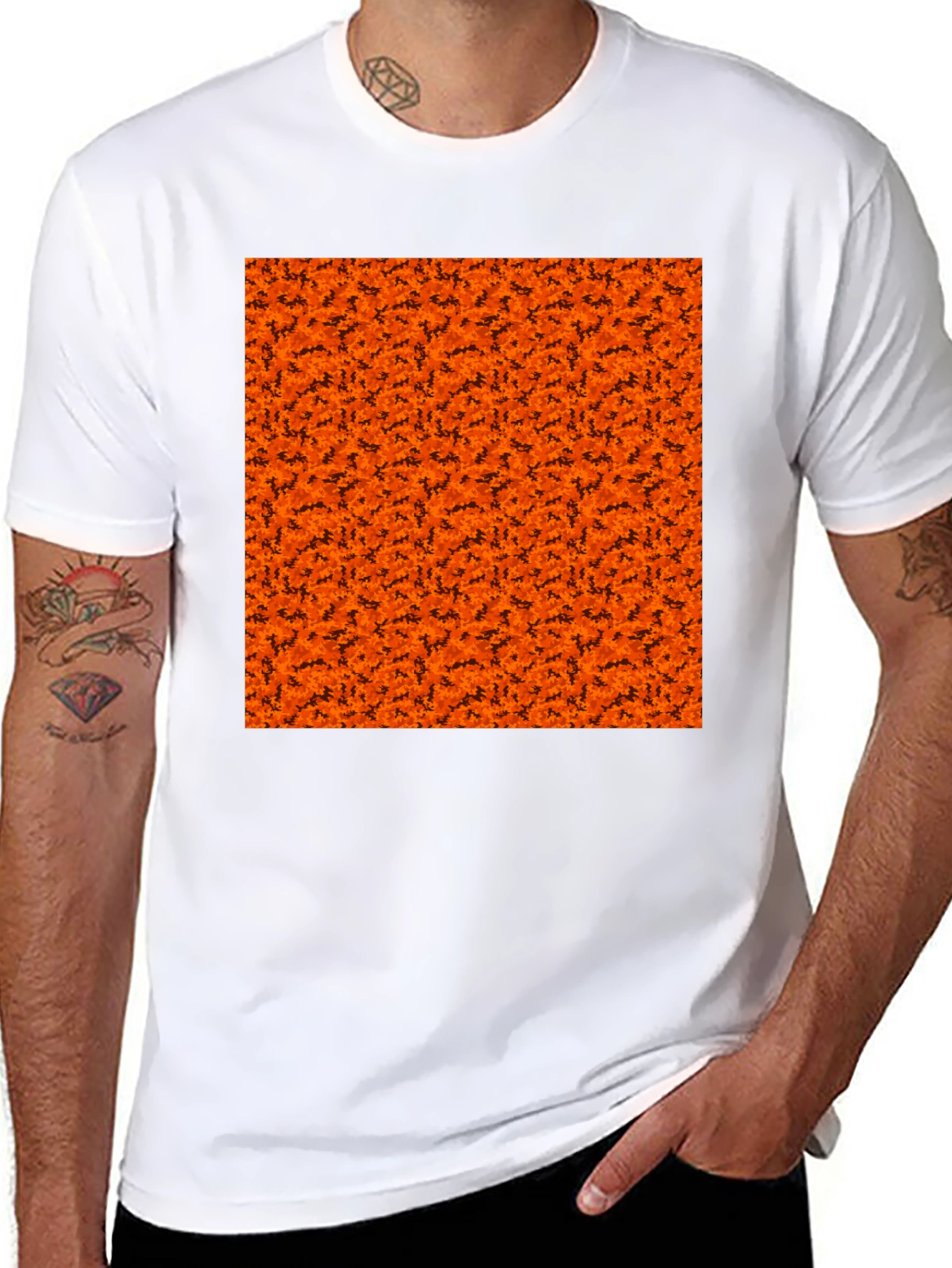 Halloween Orange Bats Pattern Black T-Shirt