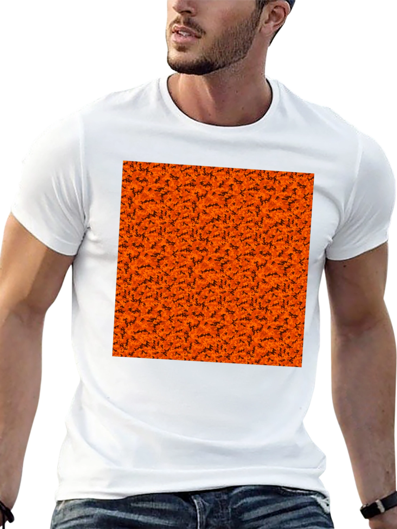 Halloween Orange Bats Pattern Black T-Shirt