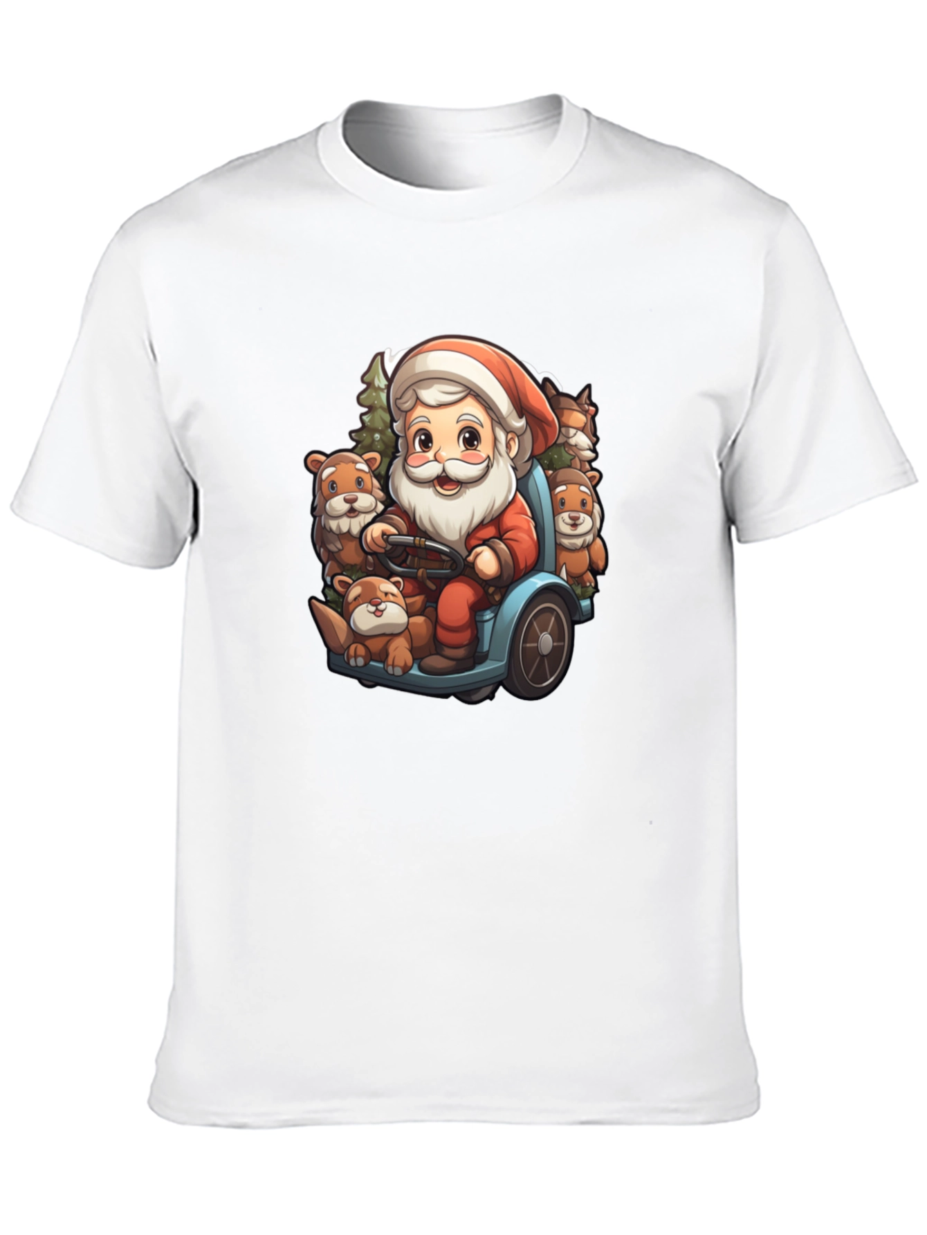 Festive Santa & Otter Cartoon T-Shirt