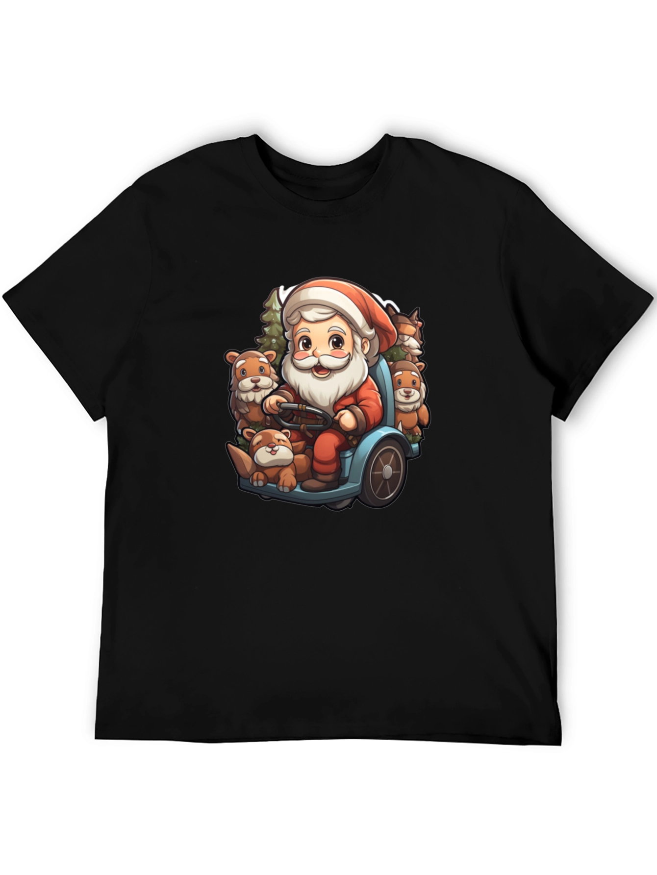 Festive Santa & Otter Cartoon T-Shirt