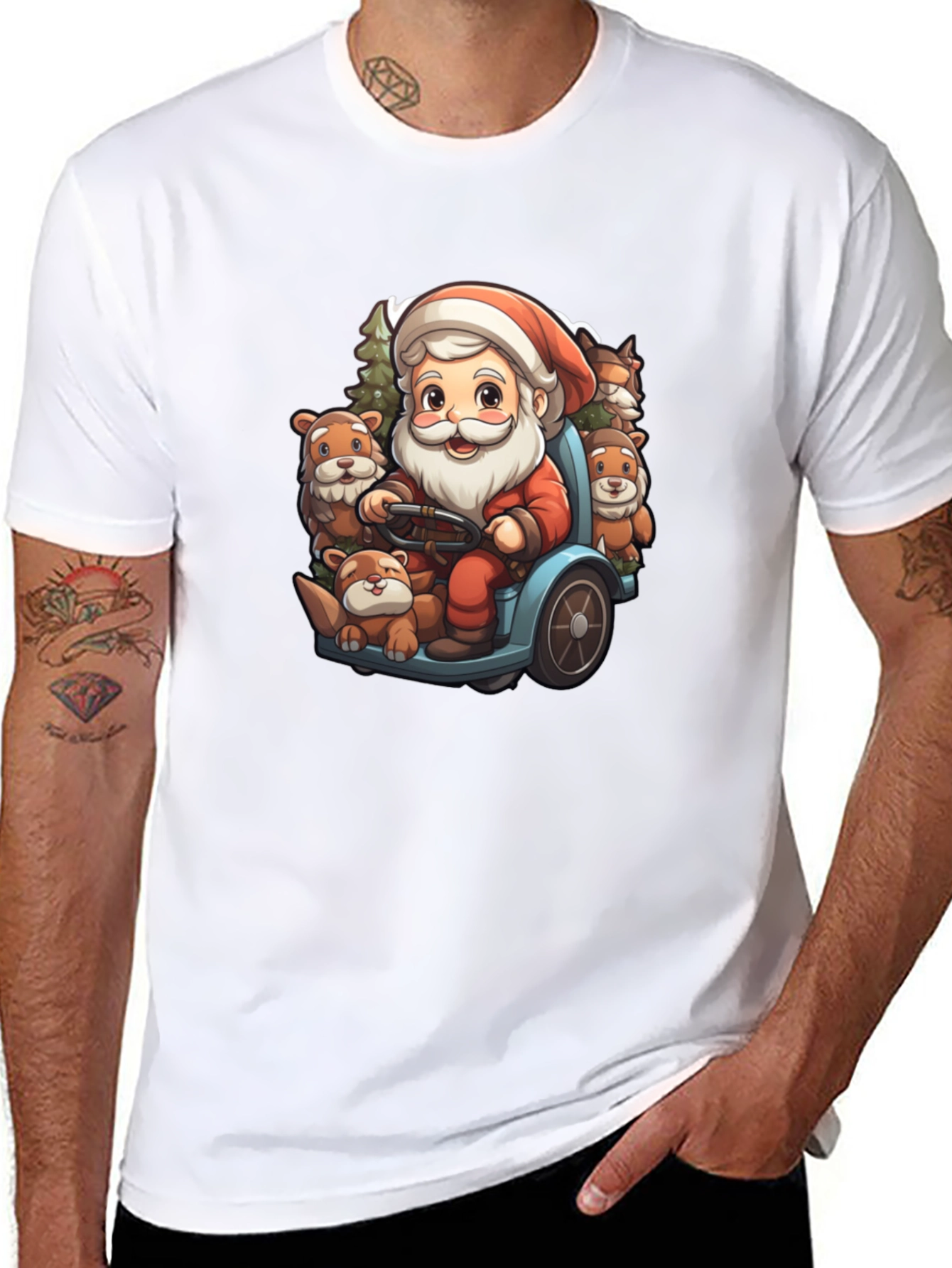 Festive Santa & Otter Cartoon T-Shirt