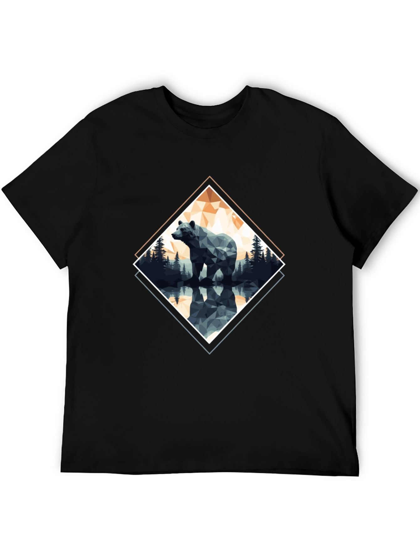 Geometric Bear Graphic T-Shirt - Black