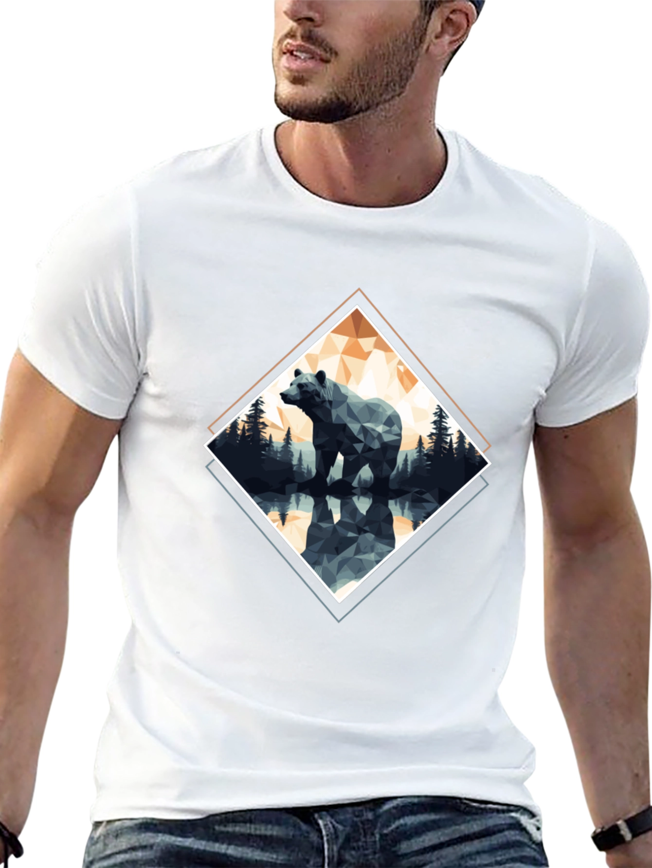 Geometric Bear Graphic T-Shirt - Black