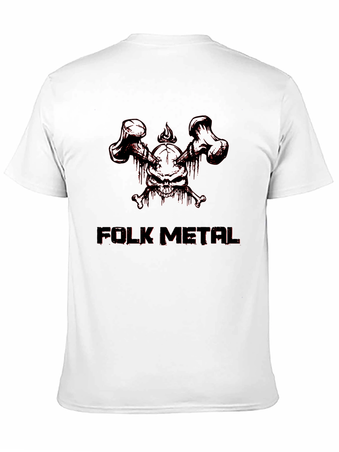 Folk Metal Skull Graphic Tee - Black