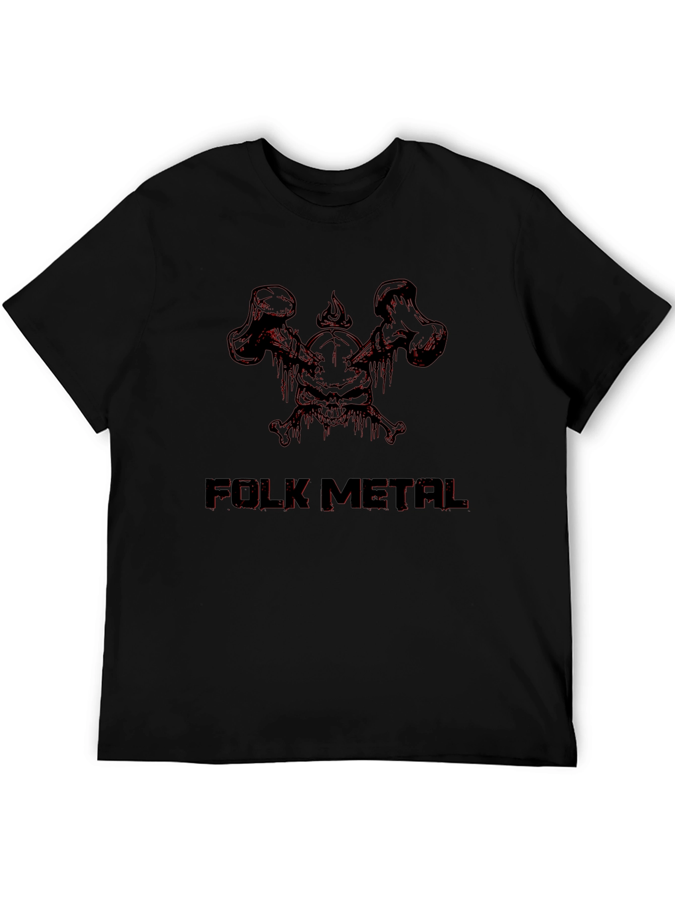 Folk Metal Skull Graphic Tee - Black