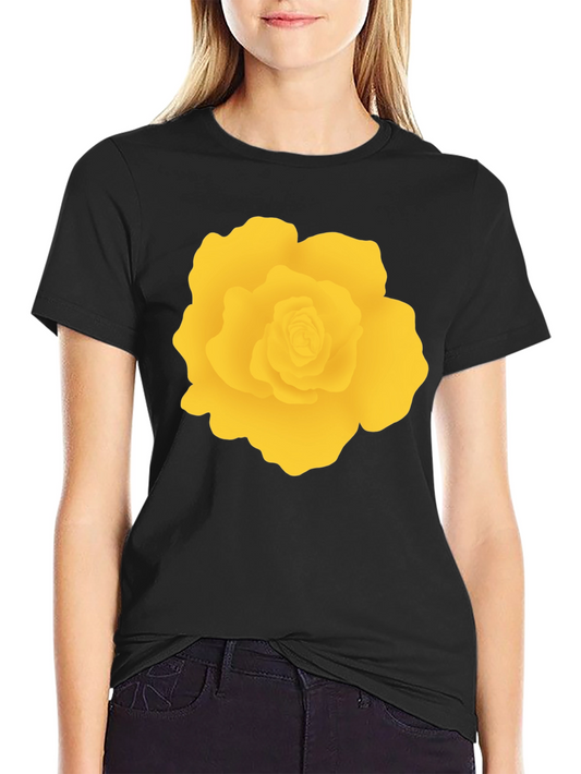 Black T-Shirt with Yellow Rose Graphic
