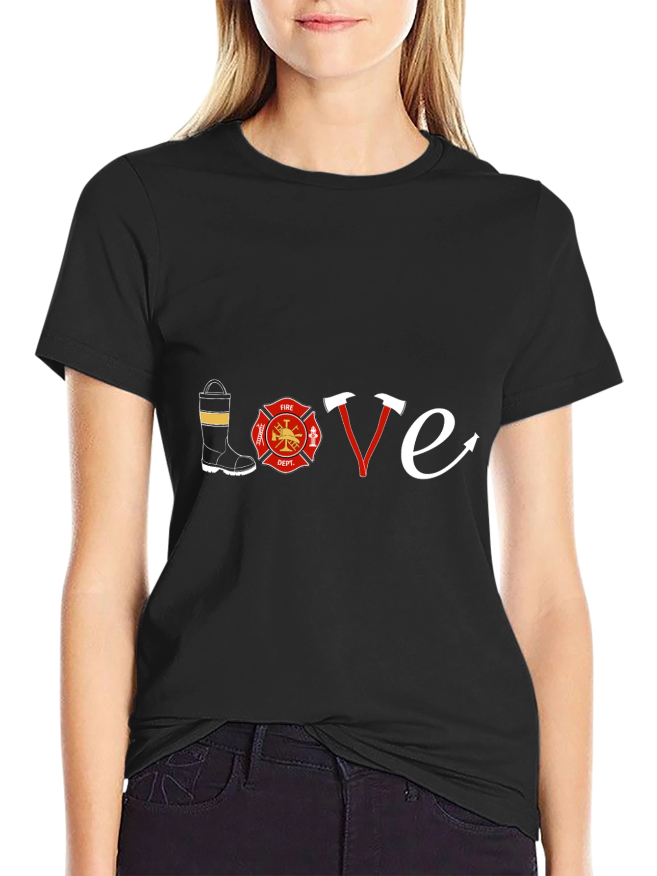 Firefighter Love T-Shirt - Black Graphic Tee