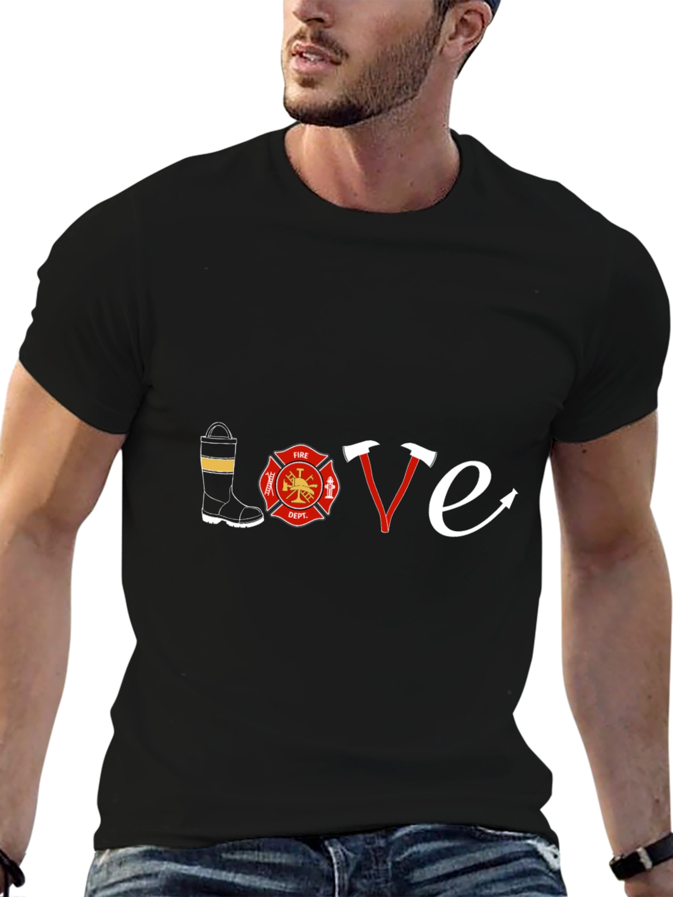 Firefighter Love T-Shirt - Black Graphic Tee