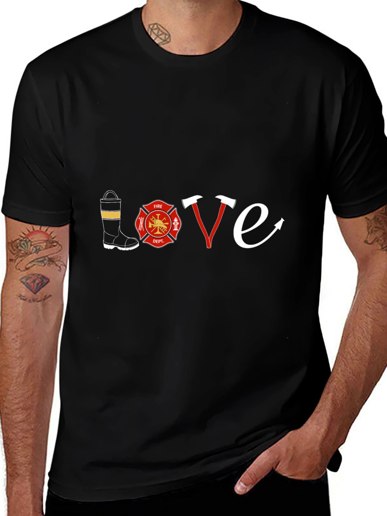Firefighter Love T-Shirt - Black Graphic Tee
