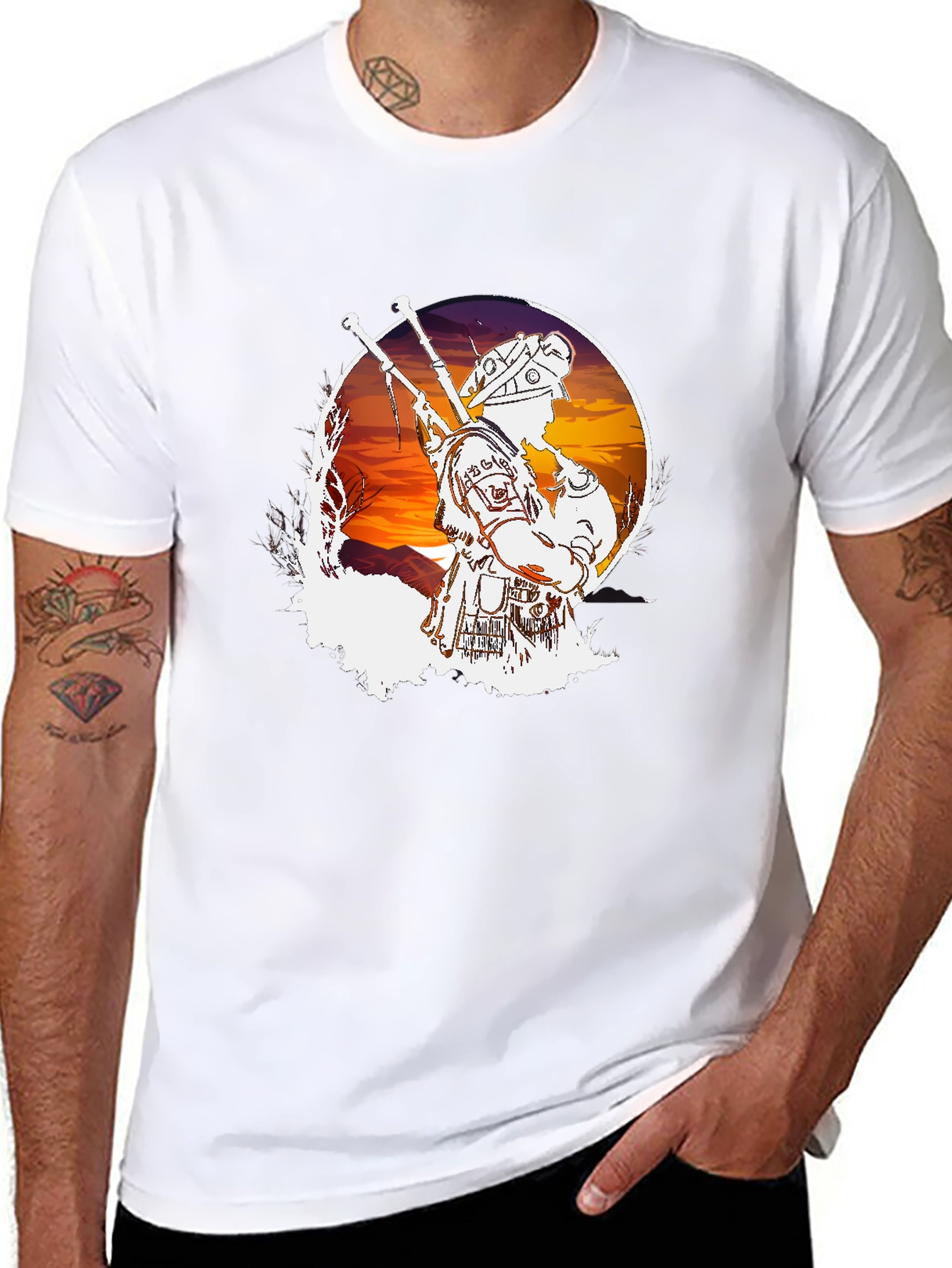 Bagpiper Sunset Graphic Tee - Cool Musician T-Shirt
