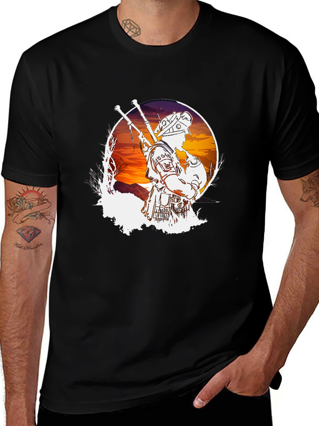 Bagpiper Sunset Graphic Tee - Cool Musician T-Shirt