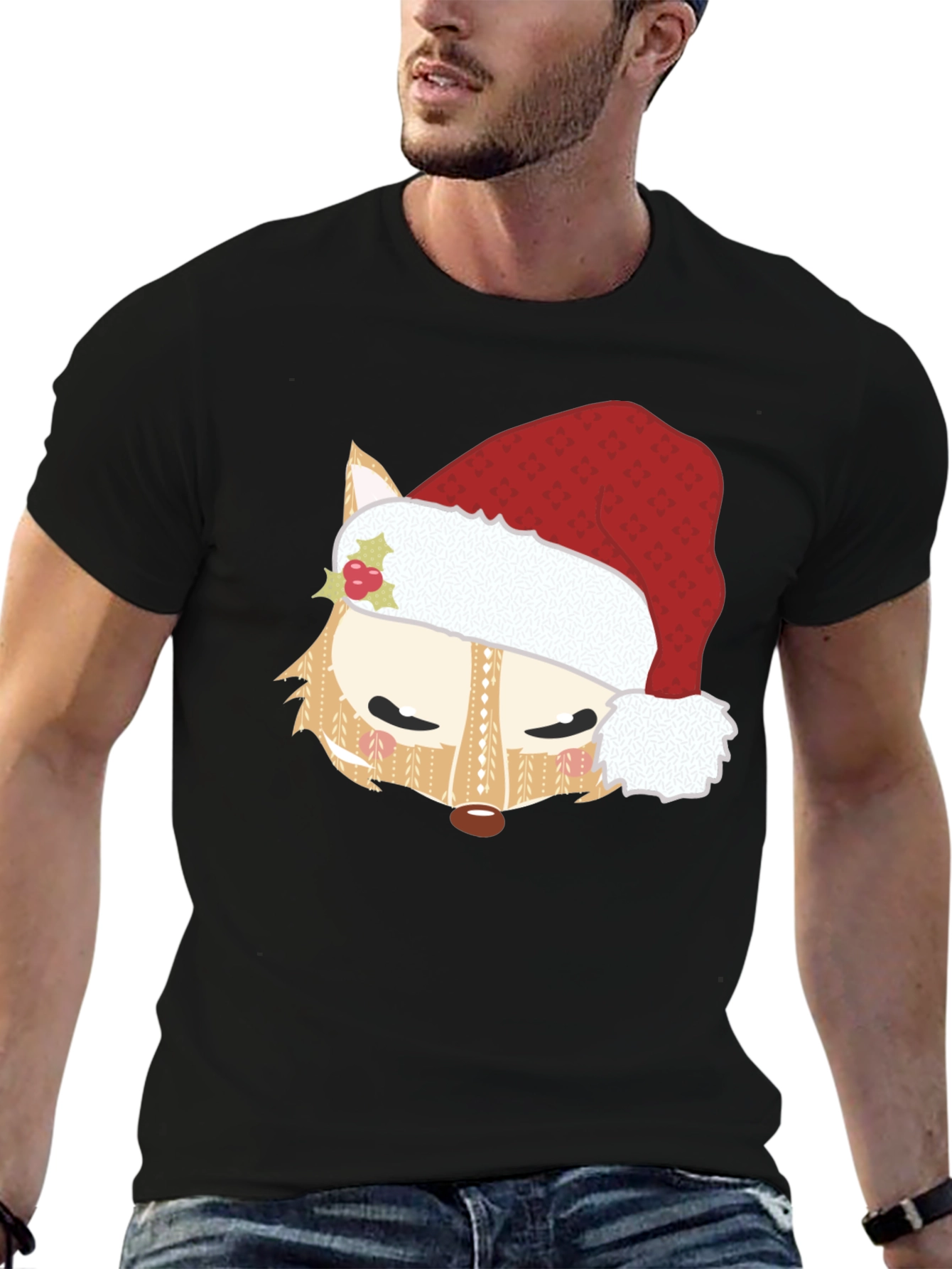Festive Fox Santa Hat Graphic Tee