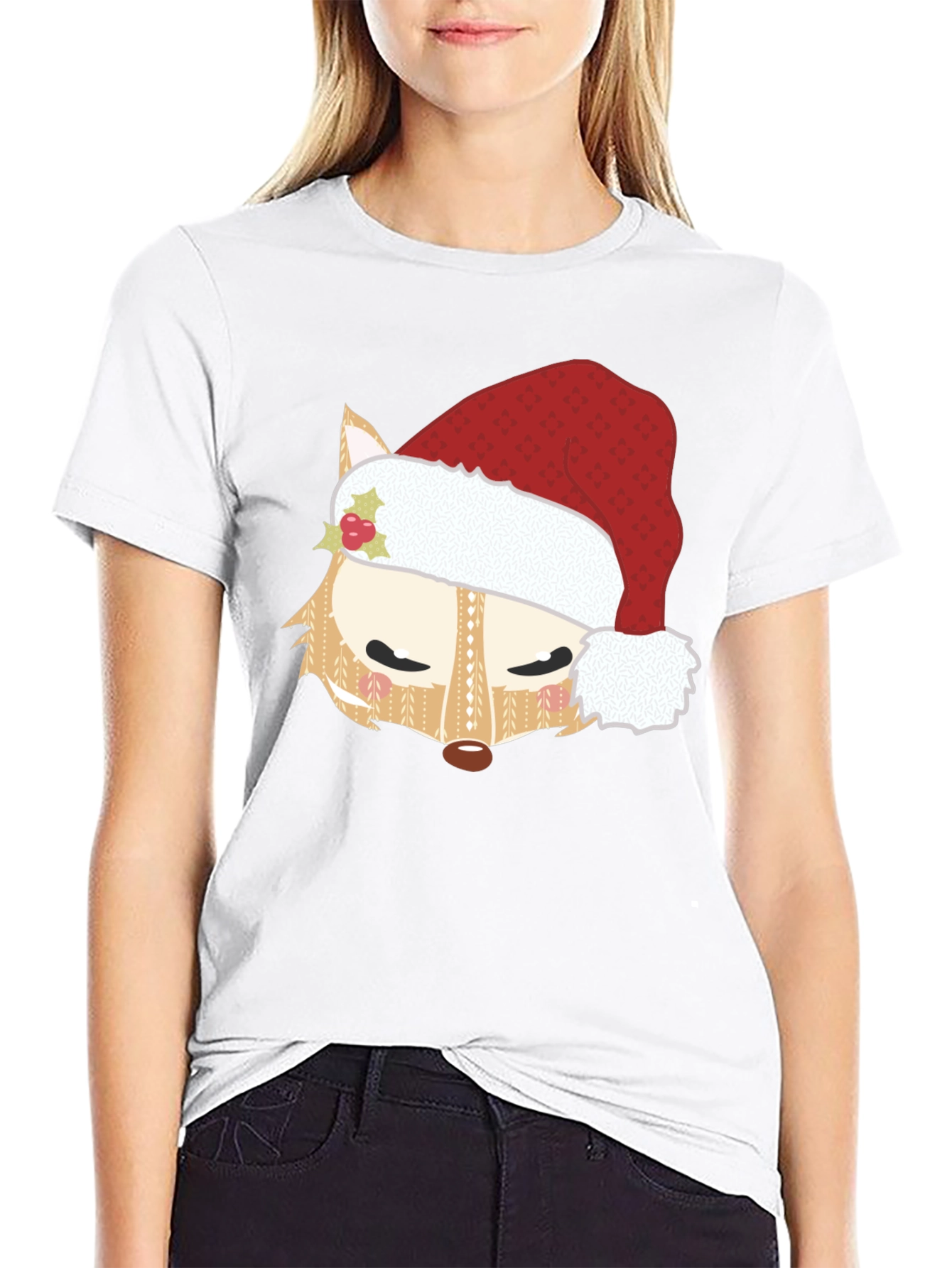 Festive Fox Santa Hat Graphic Tee