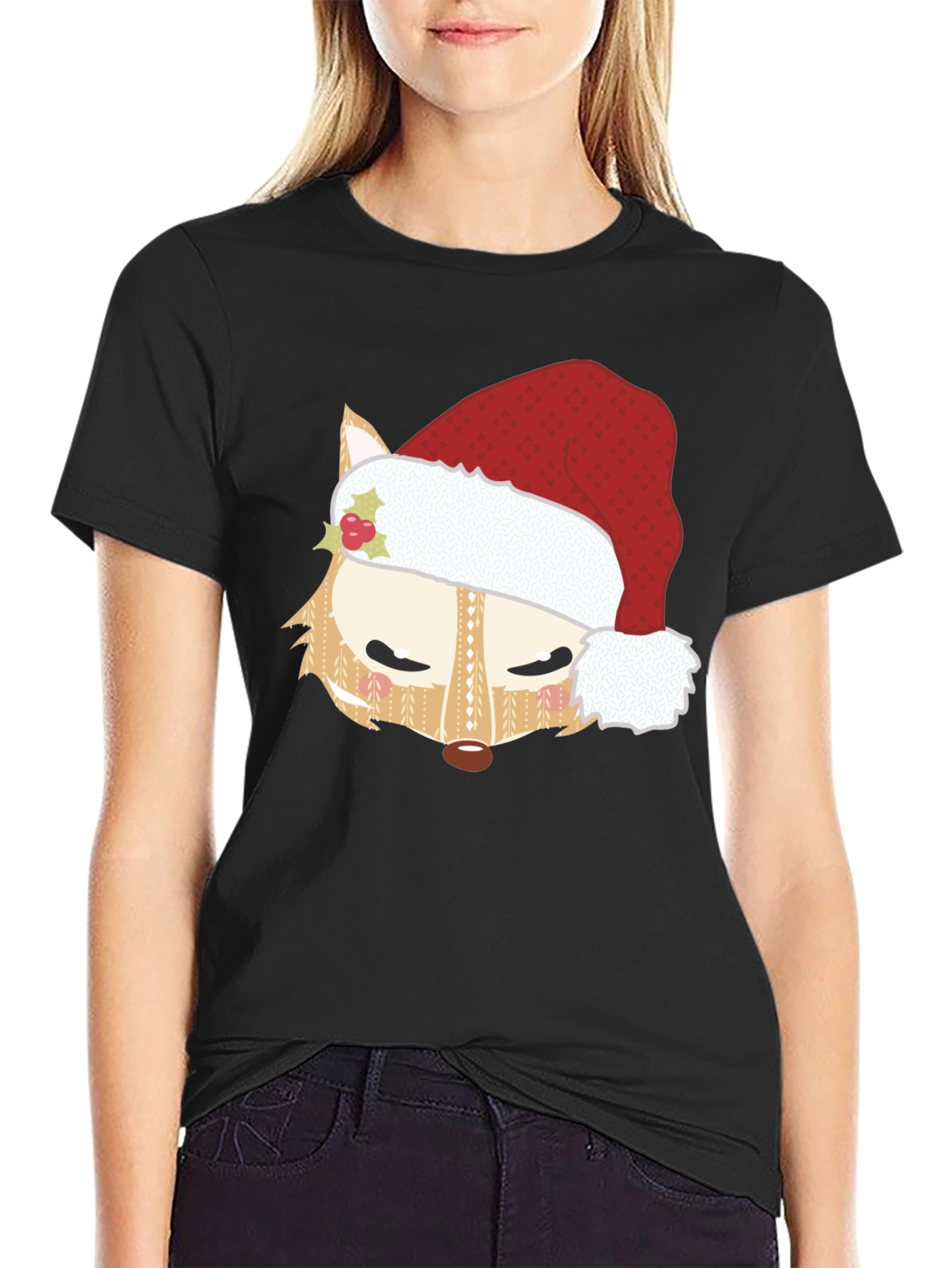 Festive Fox Santa Hat Graphic Tee