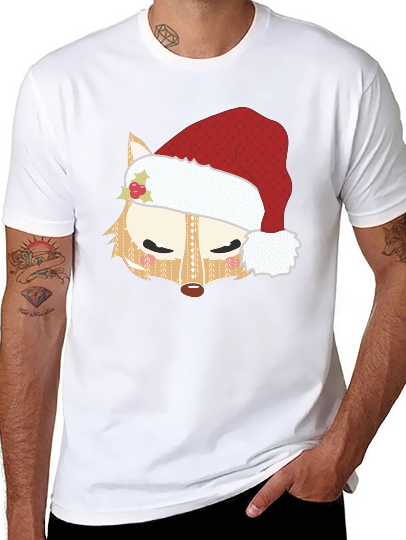Festive Fox Santa Hat Graphic Tee