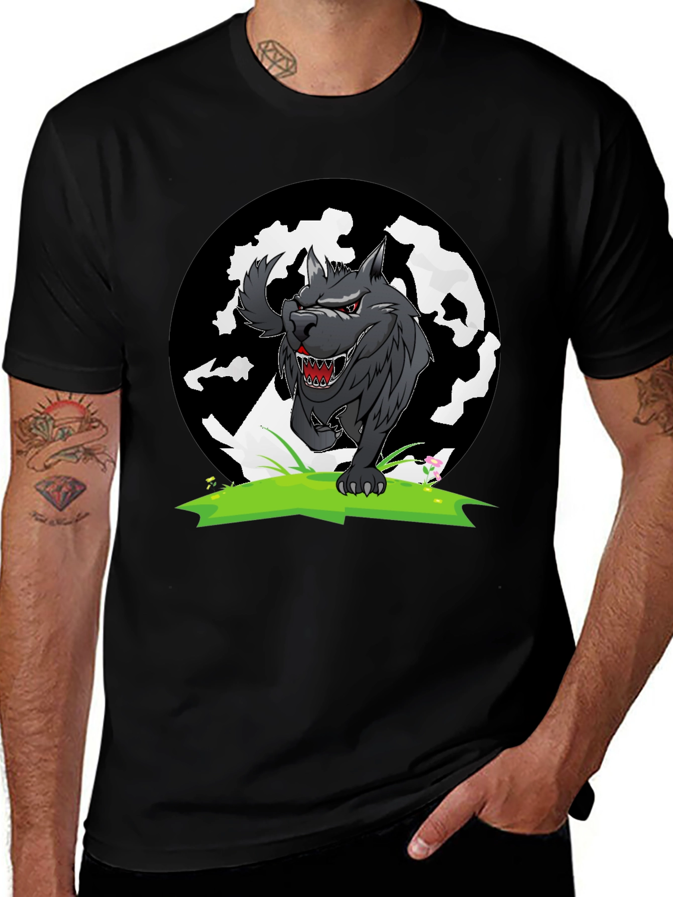 Wolf Graphic Tee - Black Cotton T-Shirt