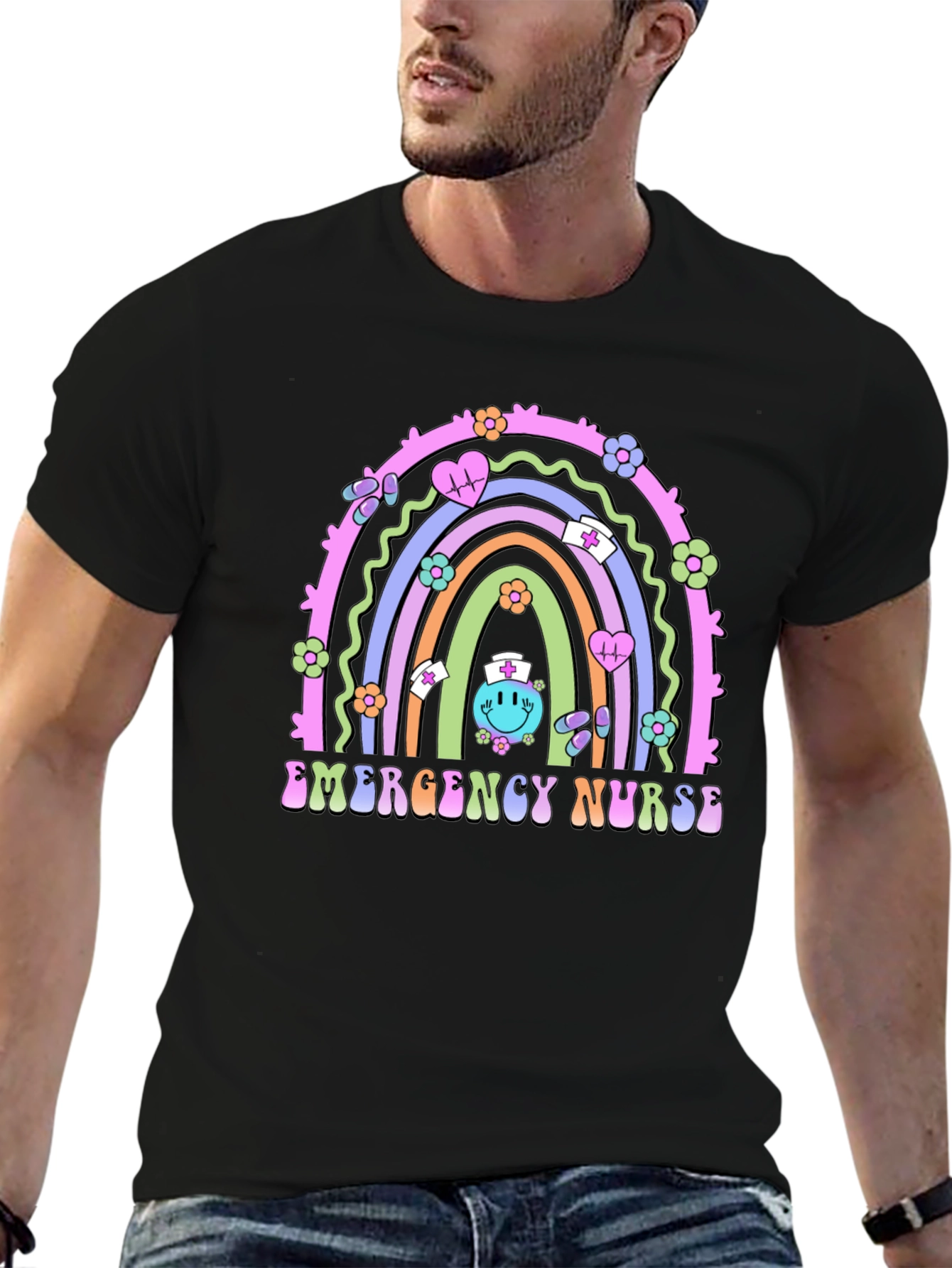 Emergency Nurse Retro Rainbow T-Shirt