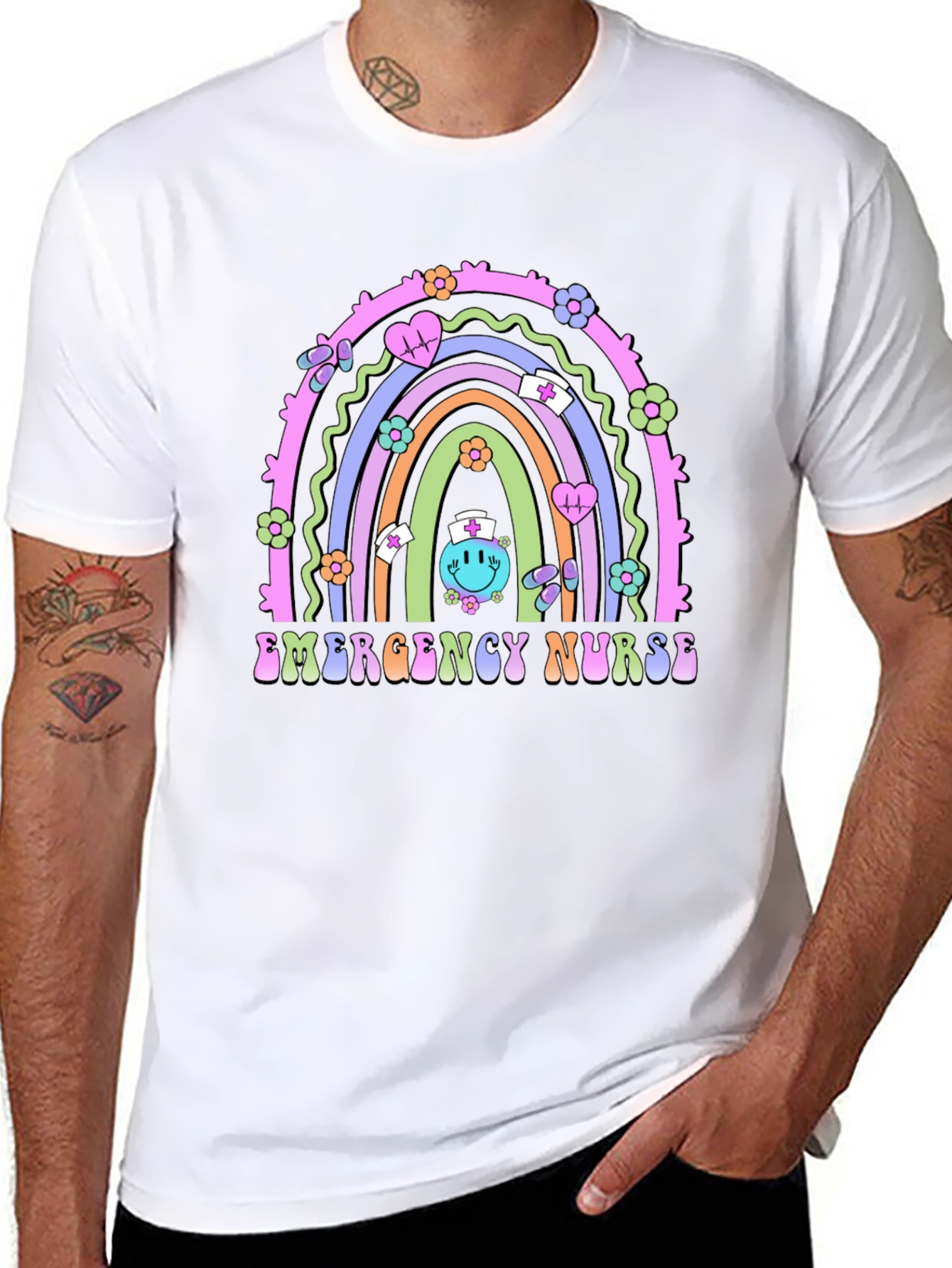 Emergency Nurse Retro Rainbow T-Shirt