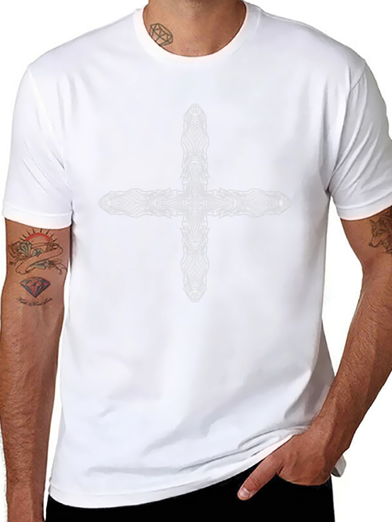 Tribal Cross Graphic Tee - Black Cotton Blend