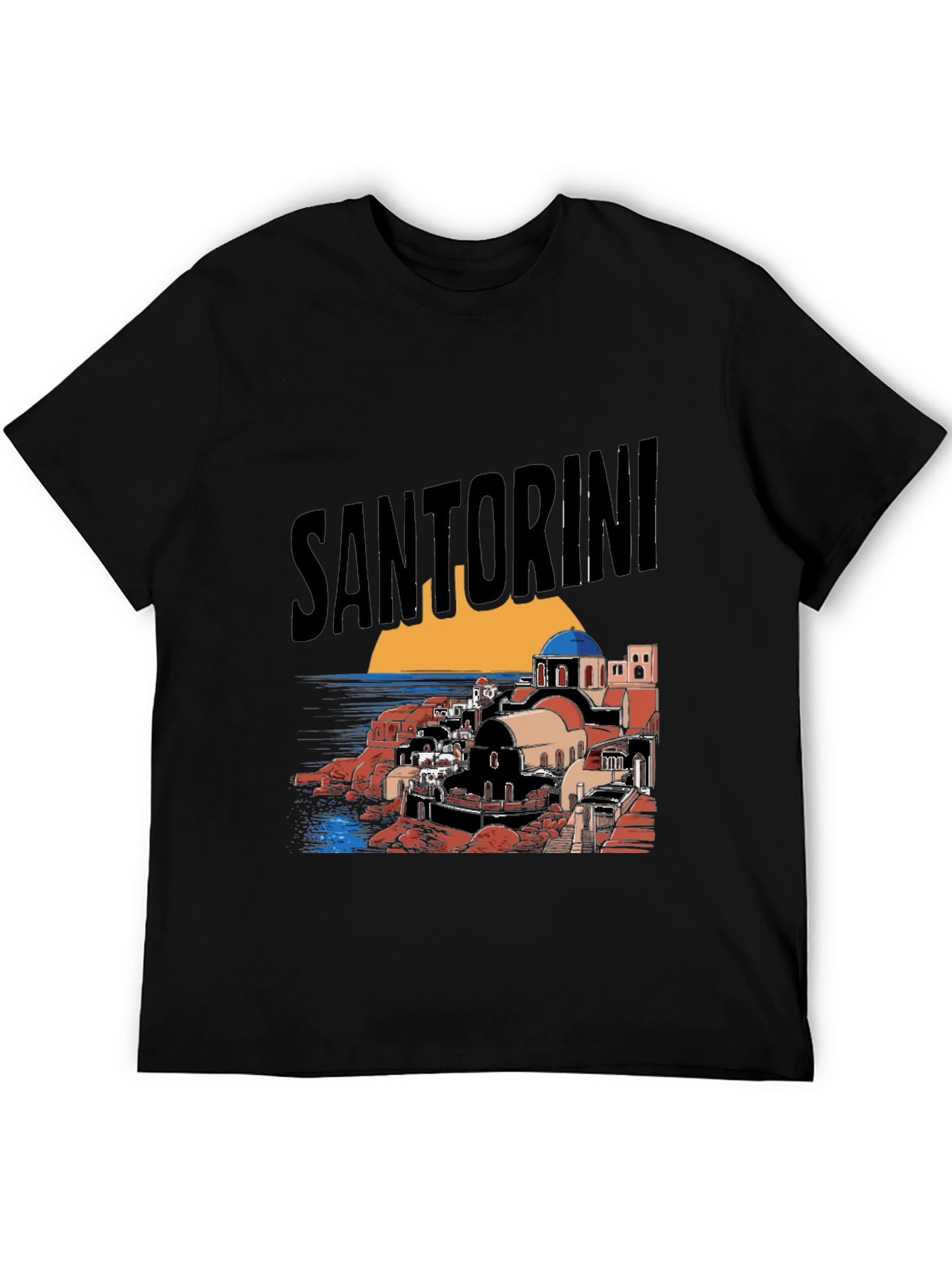 Santorini Graphic Tee - Black Cotton T-Shirt