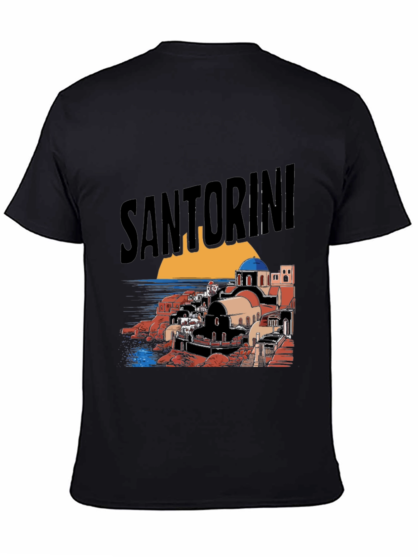 Santorini Graphic Tee - Black Cotton T-Shirt