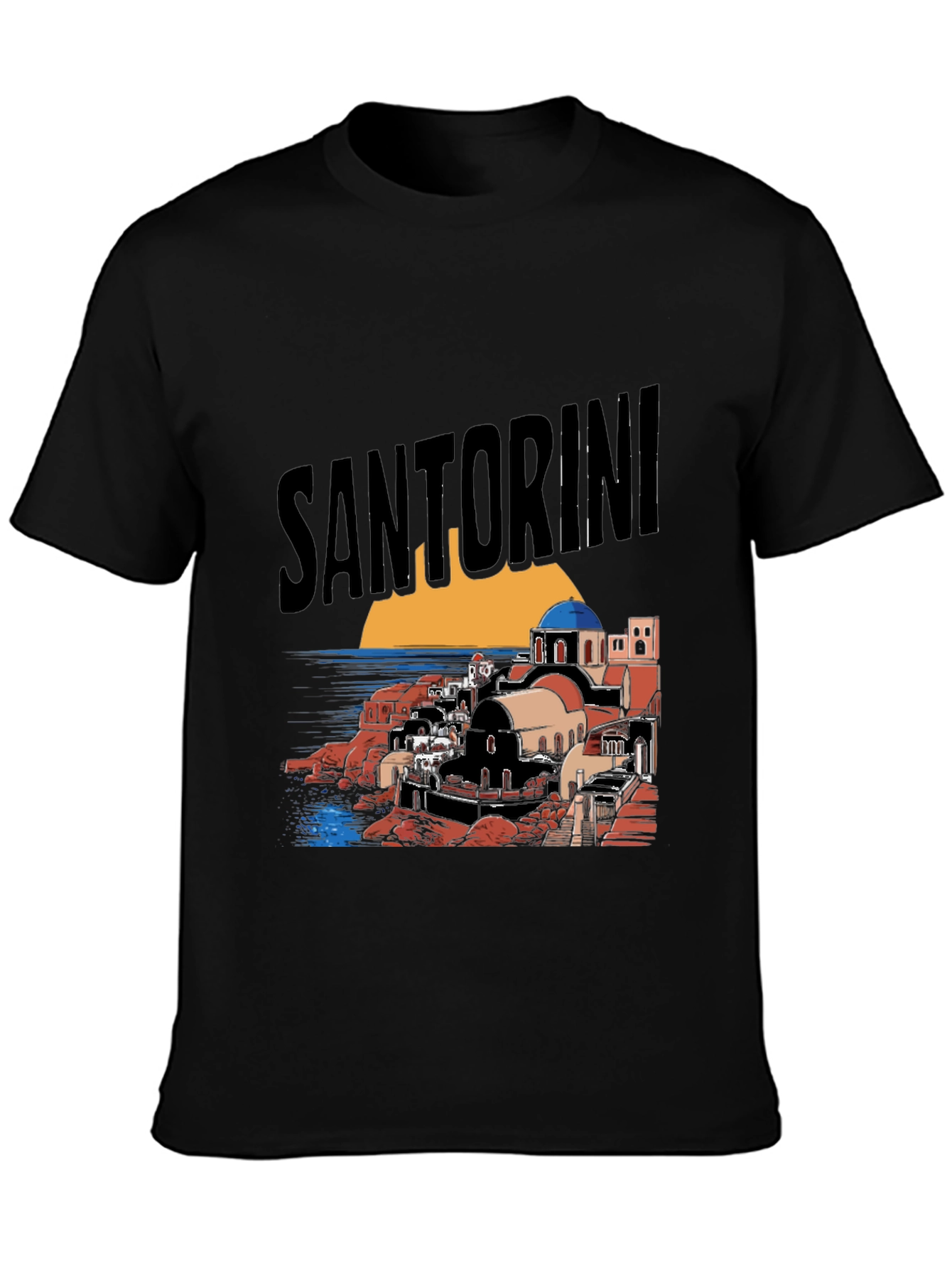 Santorini Graphic Tee - Black Cotton T-Shirt