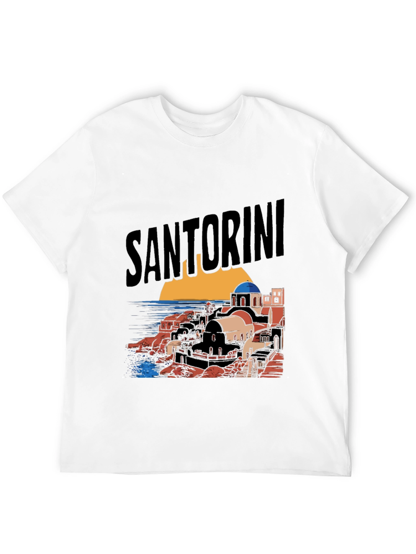 Santorini Graphic Tee - Black Cotton T-Shirt