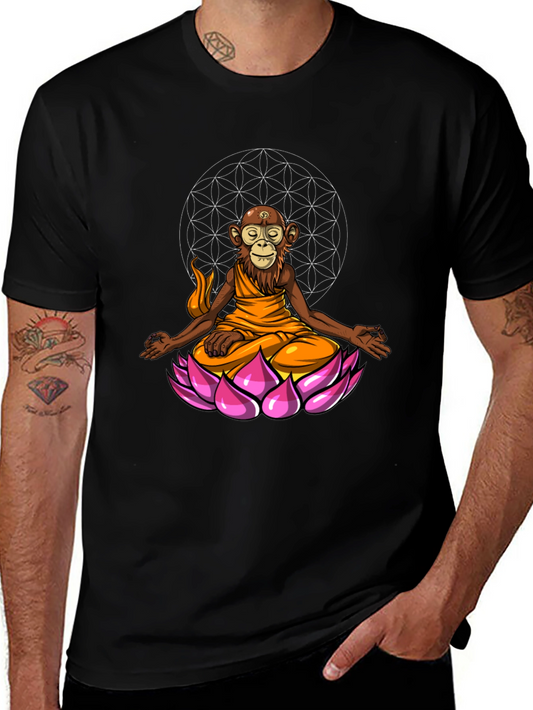 Monkey Monk Lotus T-Shirt - Zen Meditation Tee