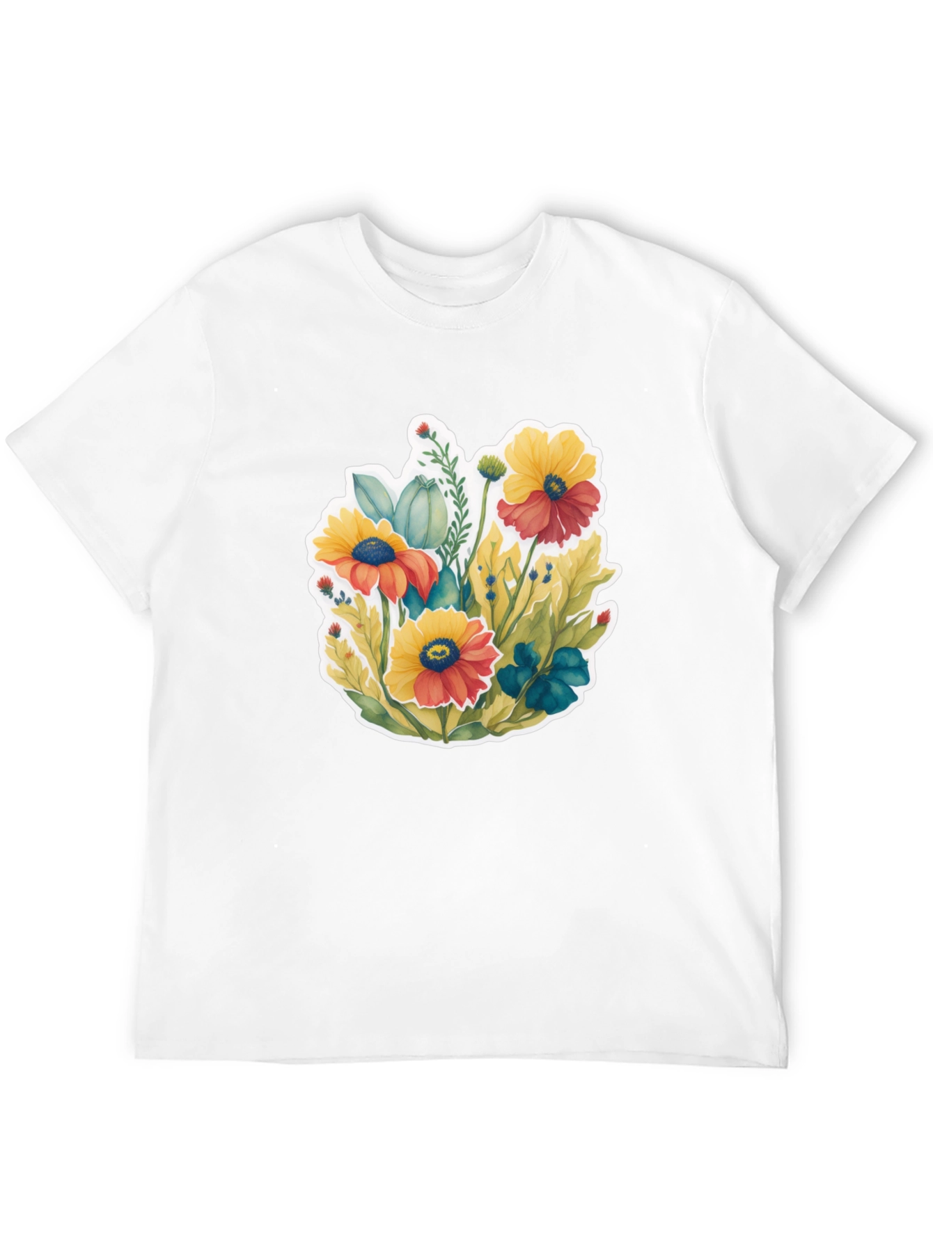 Floral Graphic Tee - Black Cotton Blend T-Shirt