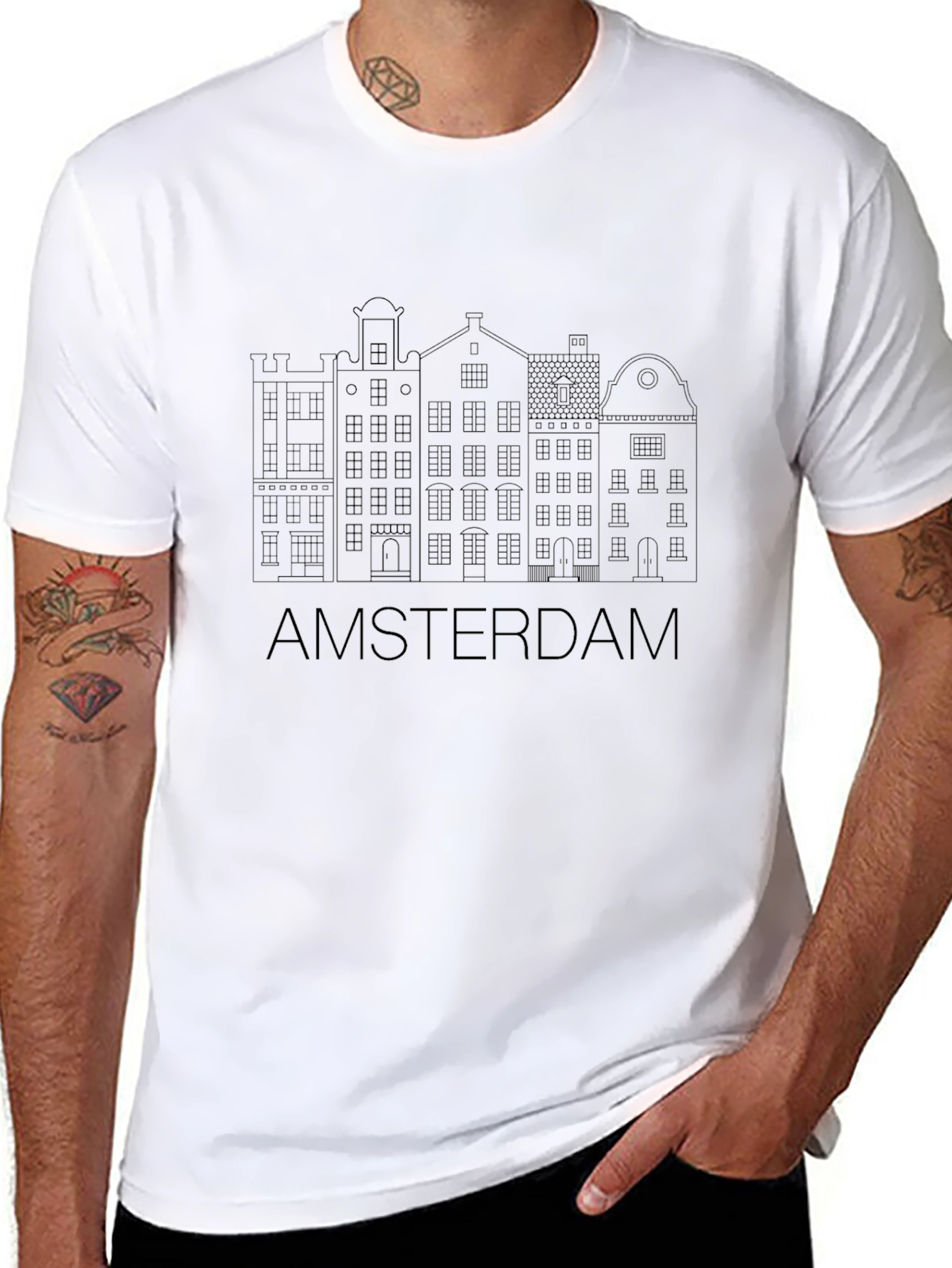 Amsterdam Cityscape Mens Black T-Shirt