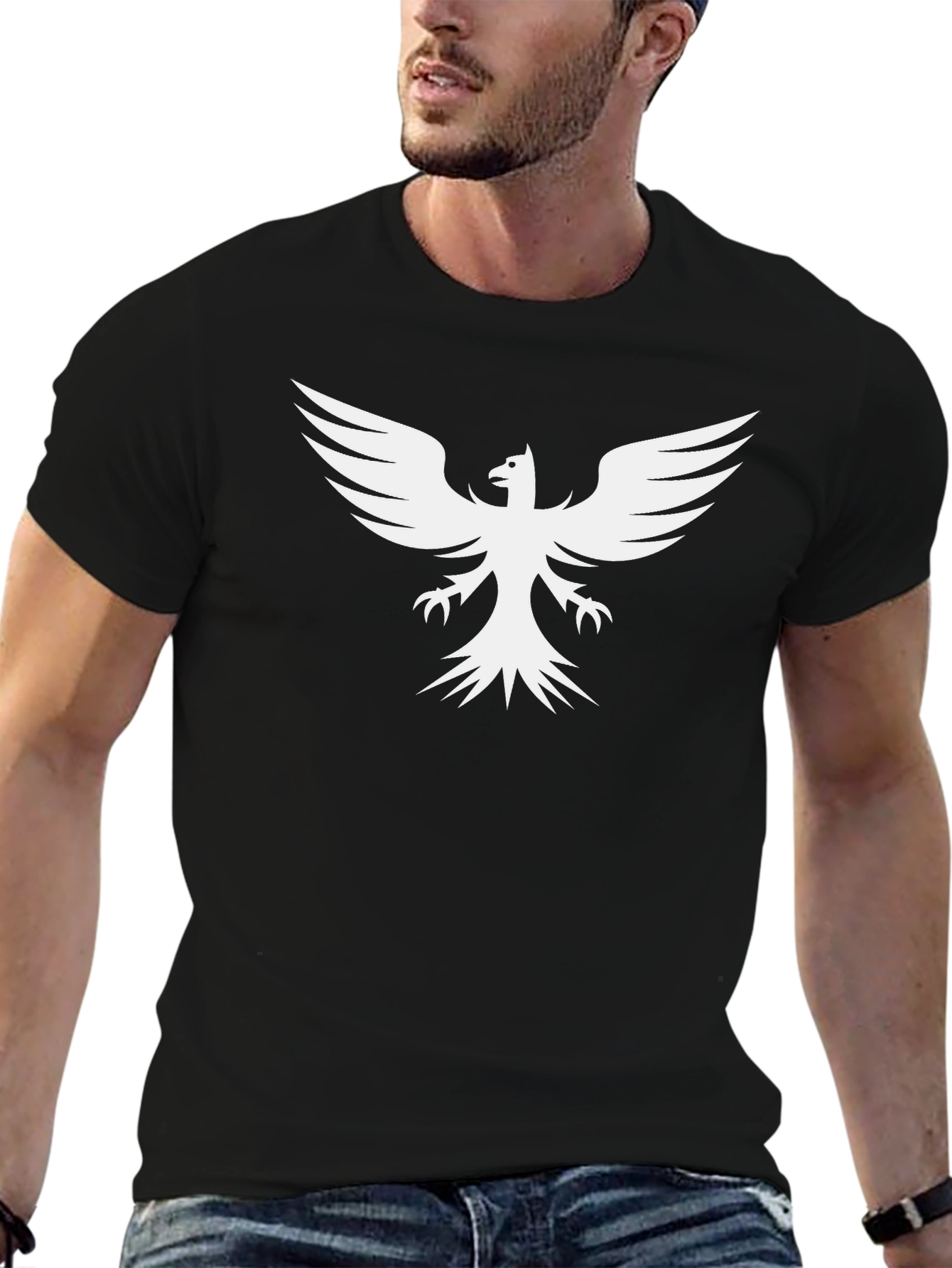 Black T-Shirt with White Phoenix Print