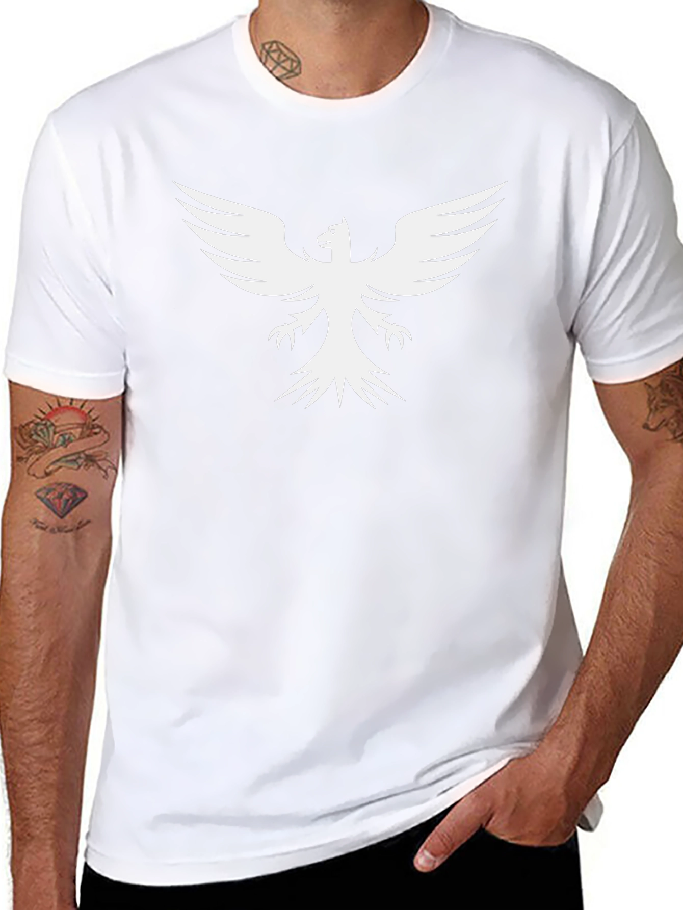 Black T-Shirt with White Phoenix Print
