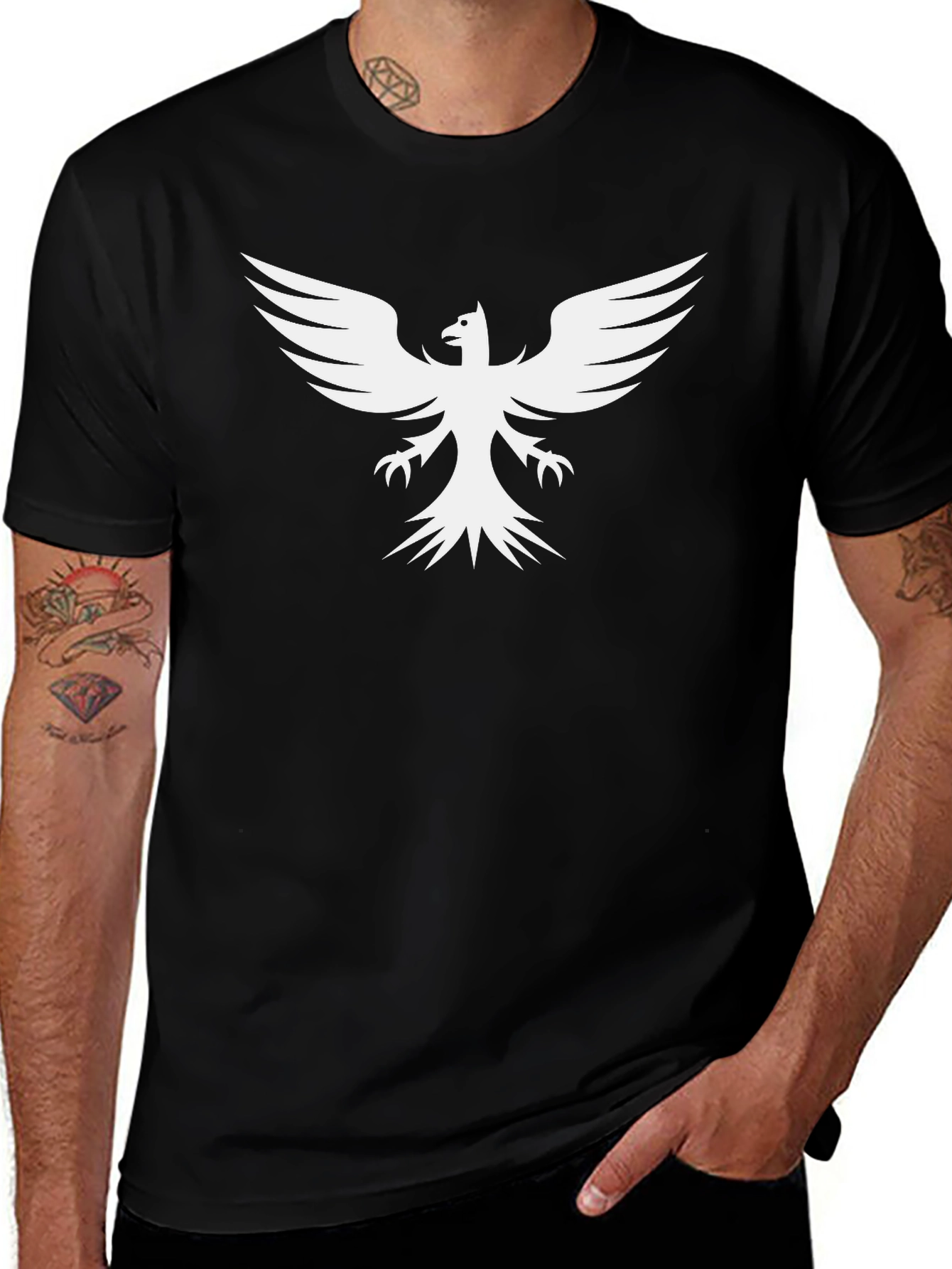 Black T-Shirt with White Phoenix Print