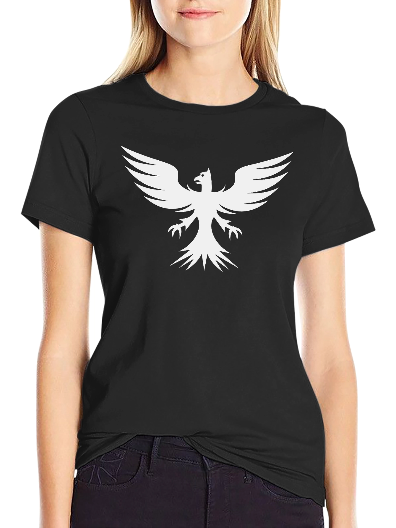 Black T-Shirt with White Phoenix Print