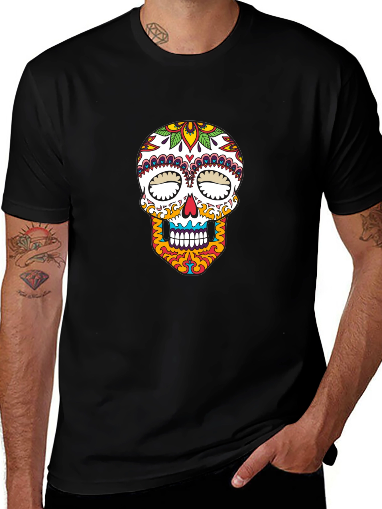 Sugar Skull Graphic T-Shirt - Black Cotton Tee