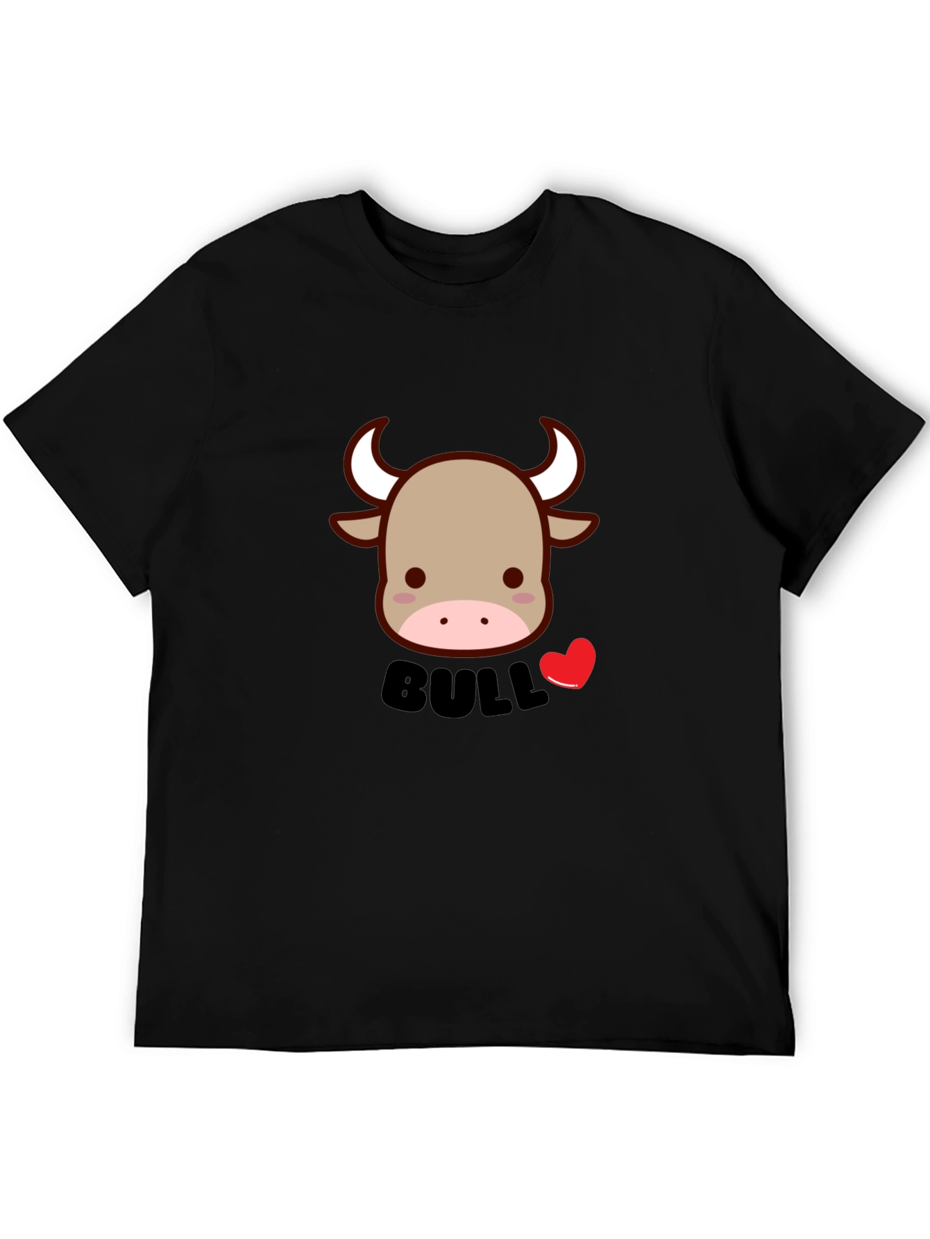 Cute Bull Graphic Tee - Black Cotton Blend T-Shirt