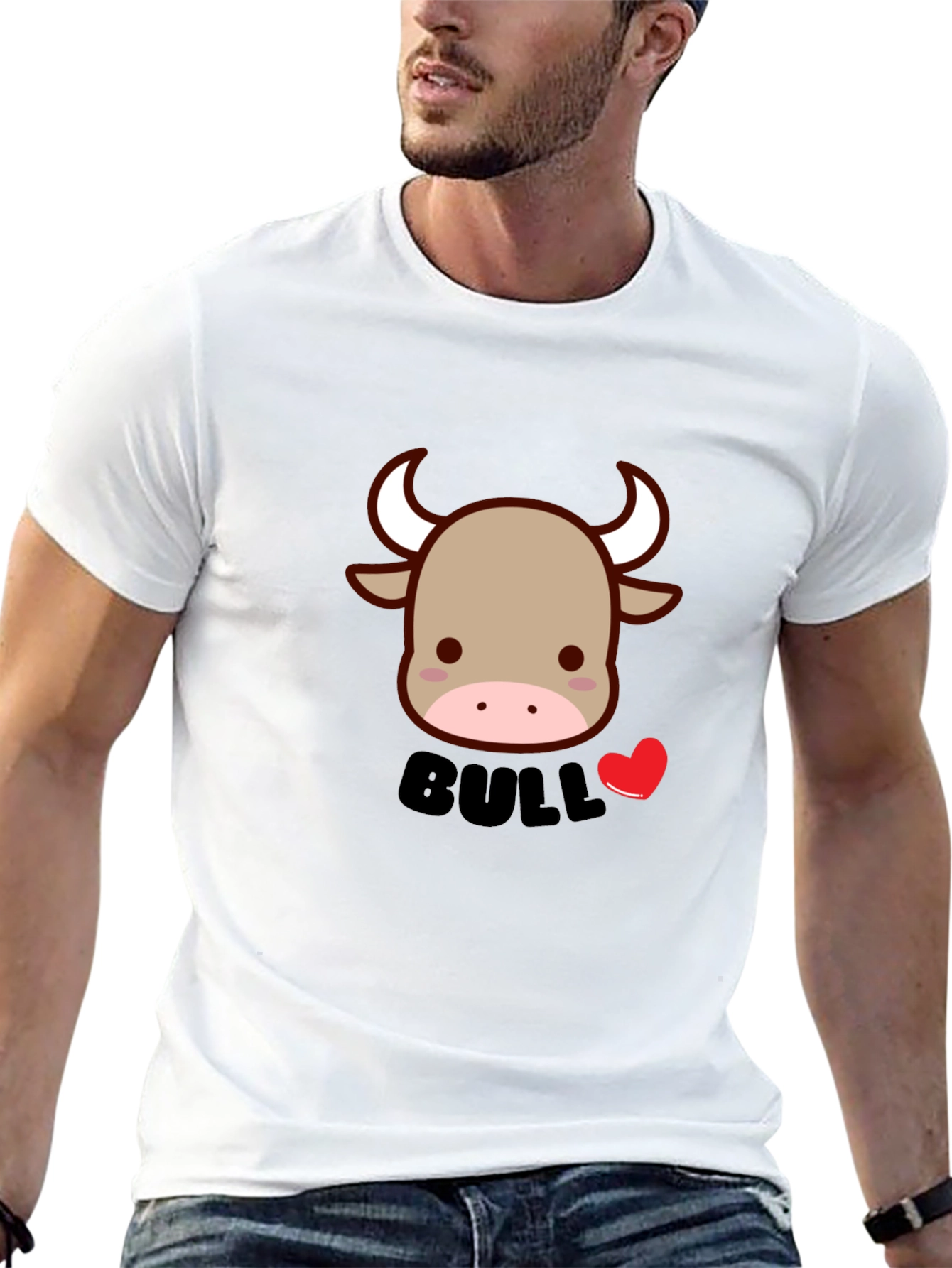 Cute Bull Graphic Tee - Black Cotton Blend T-Shirt
