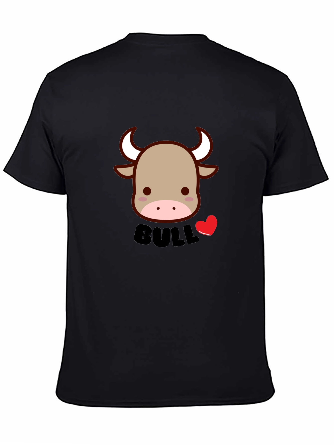 Cute Bull Graphic Tee - Black Cotton Blend T-Shirt