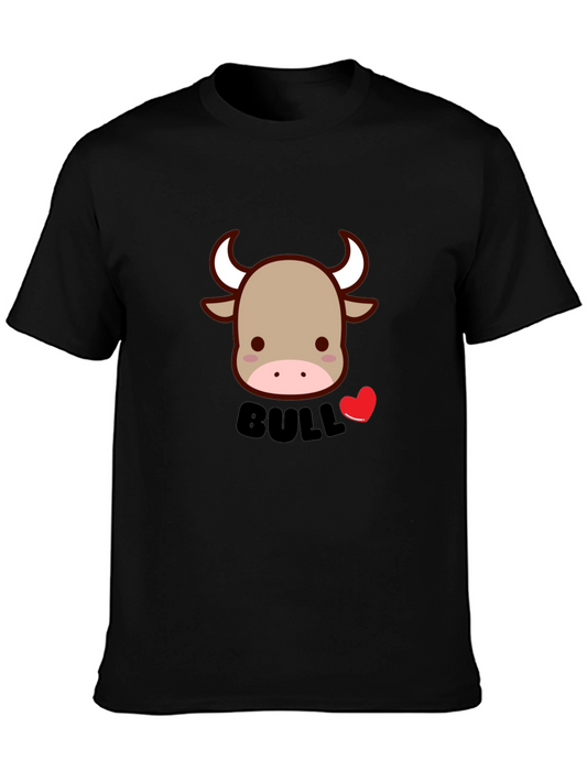 Cute Bull Graphic Tee - Black Cotton Blend T-Shirt
