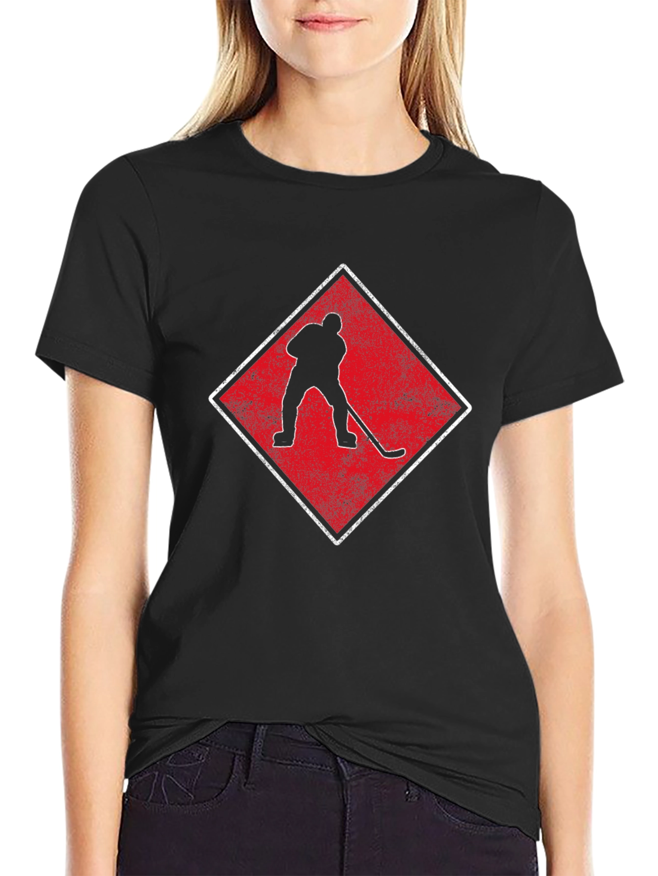 Hockey Player Graphic Tee - Black Cotton Shirt
