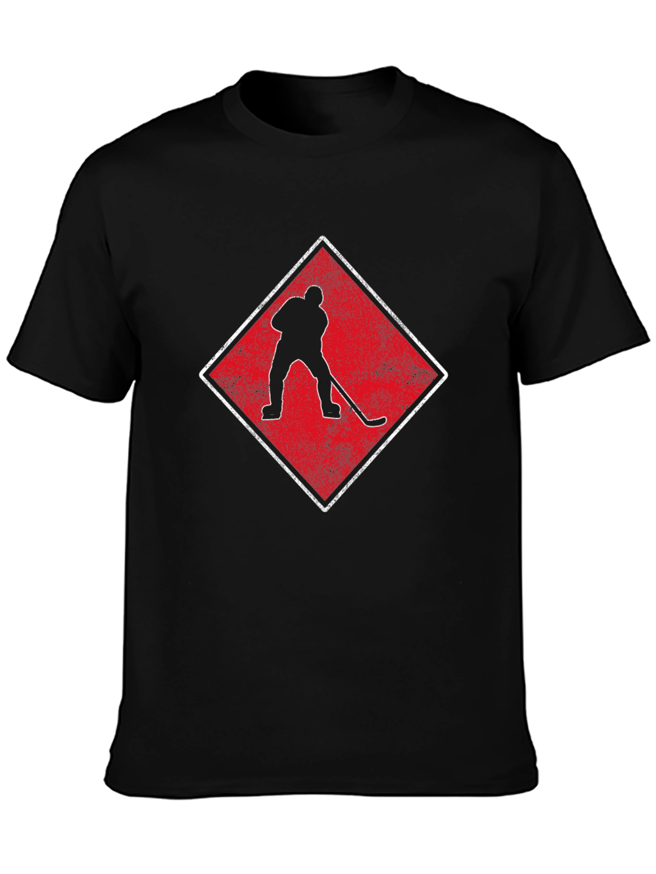 Hockey Player Graphic Tee - Black Cotton Shirt
