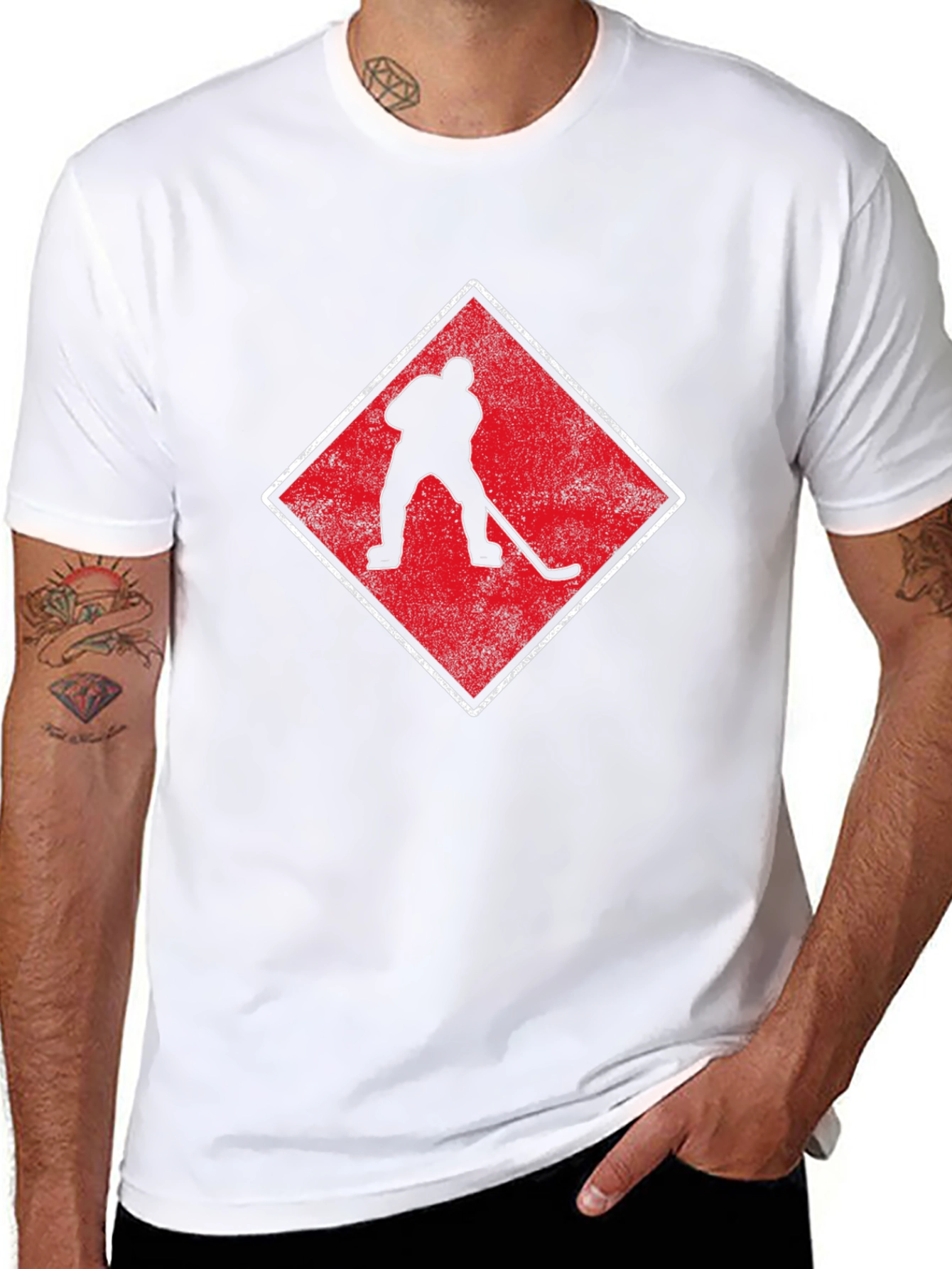 Hockey Player Graphic Tee - Black Cotton Shirt