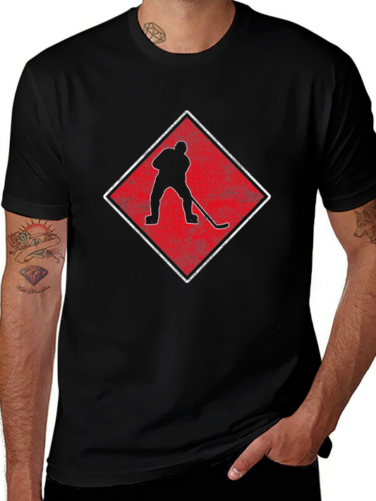 Hockey Player Graphic Tee - Black Cotton Shirt