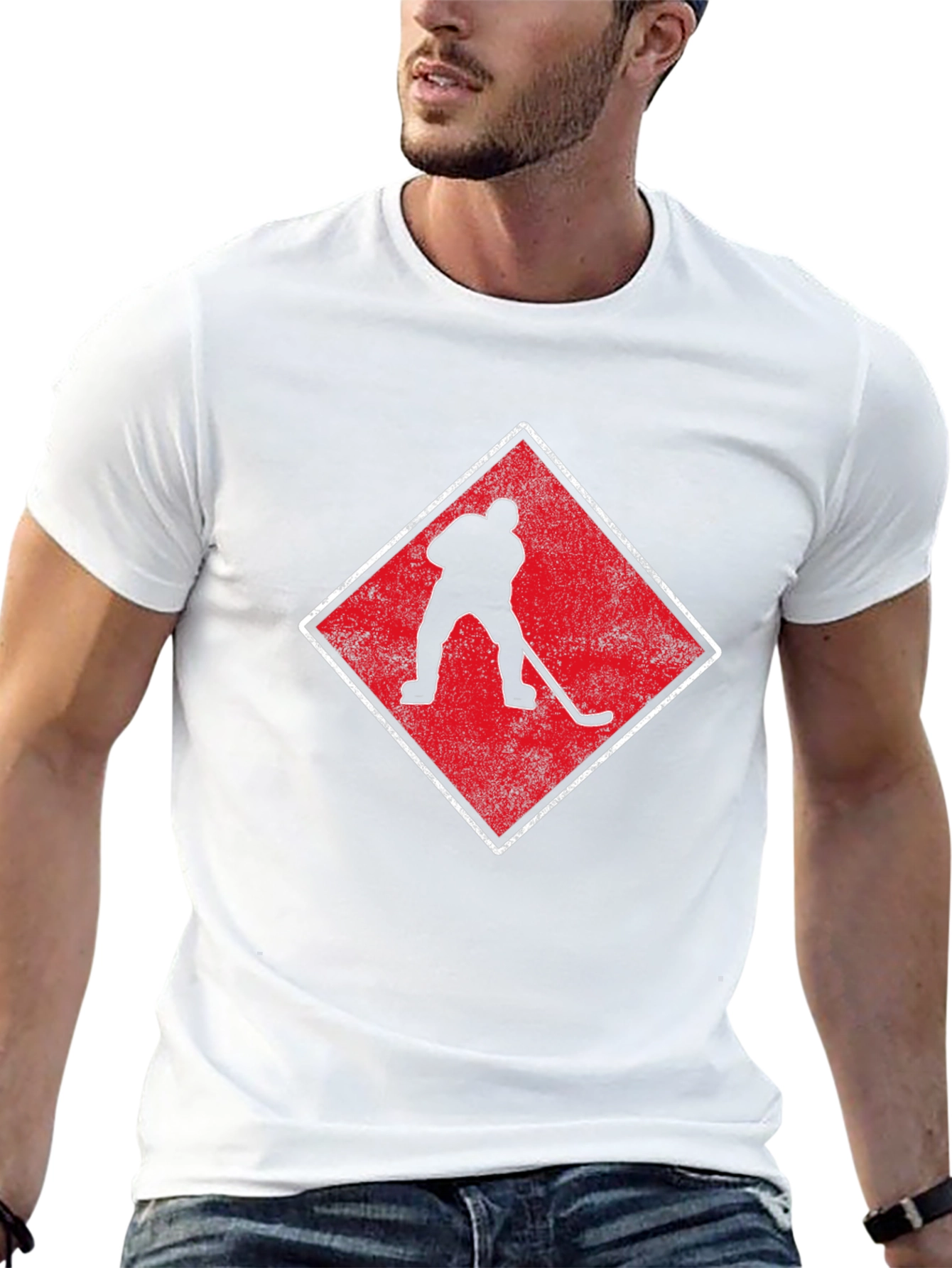 Hockey Player Graphic Tee - Black Cotton Shirt