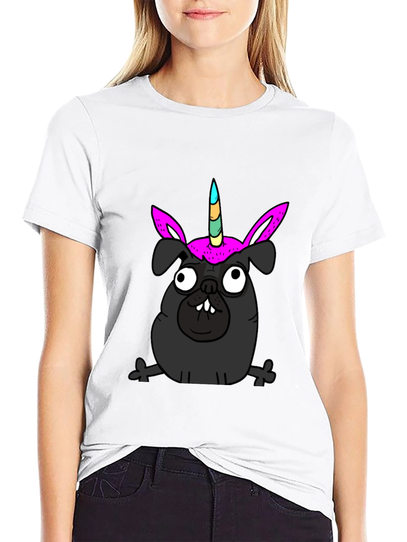 Unicorn Pug Black T-Shirt