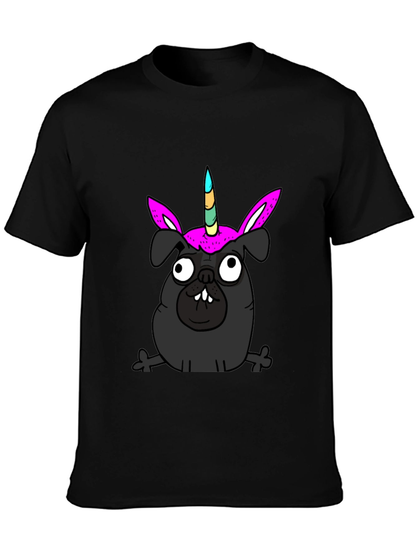 Unicorn Pug Black T-Shirt